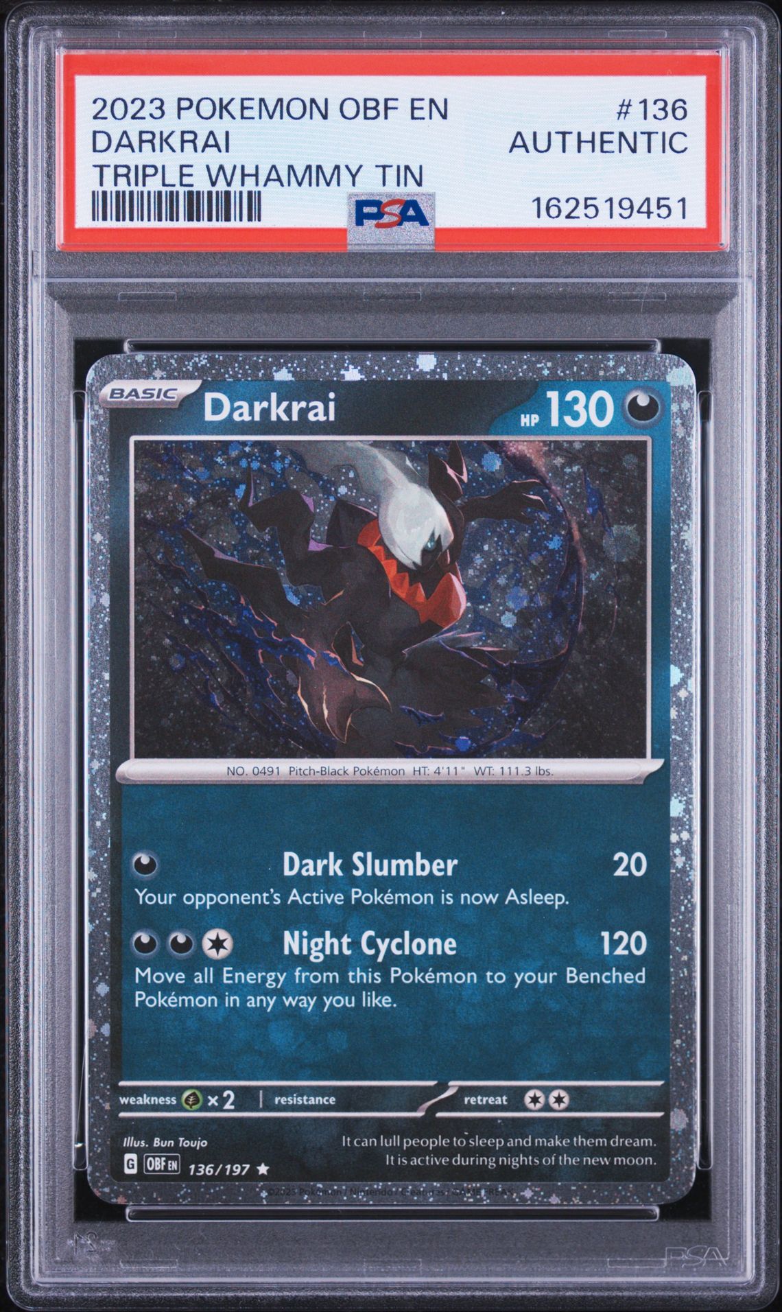 2023 Pokemon Obf En-Obsidian Flames Darkrai #136 (Triple Whammy Tin) N0: Authentic front