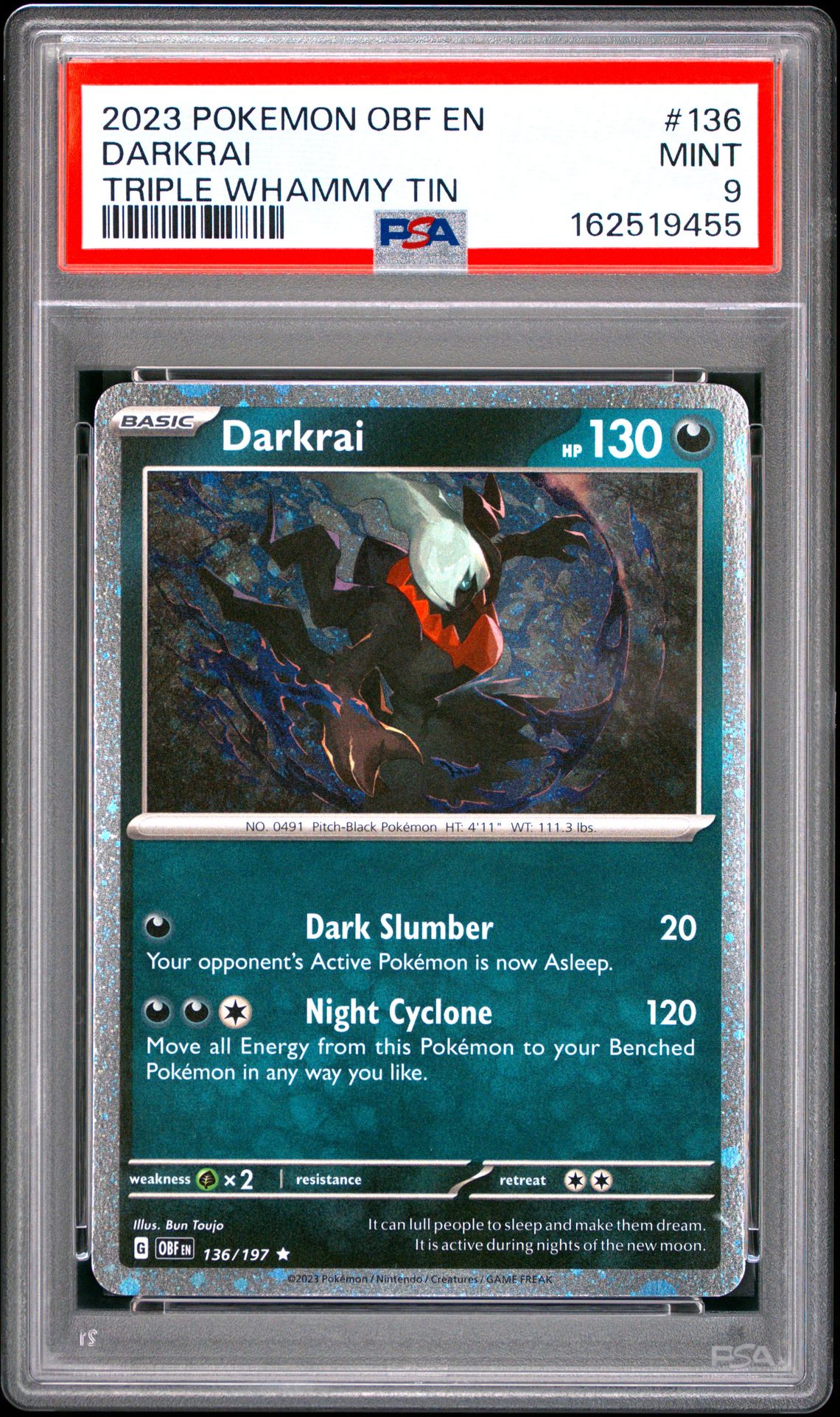 2023 Pokemon Obf En-Obsidian Flames Darkrai #136 (Triple Whammy Tin) Mint 9 front