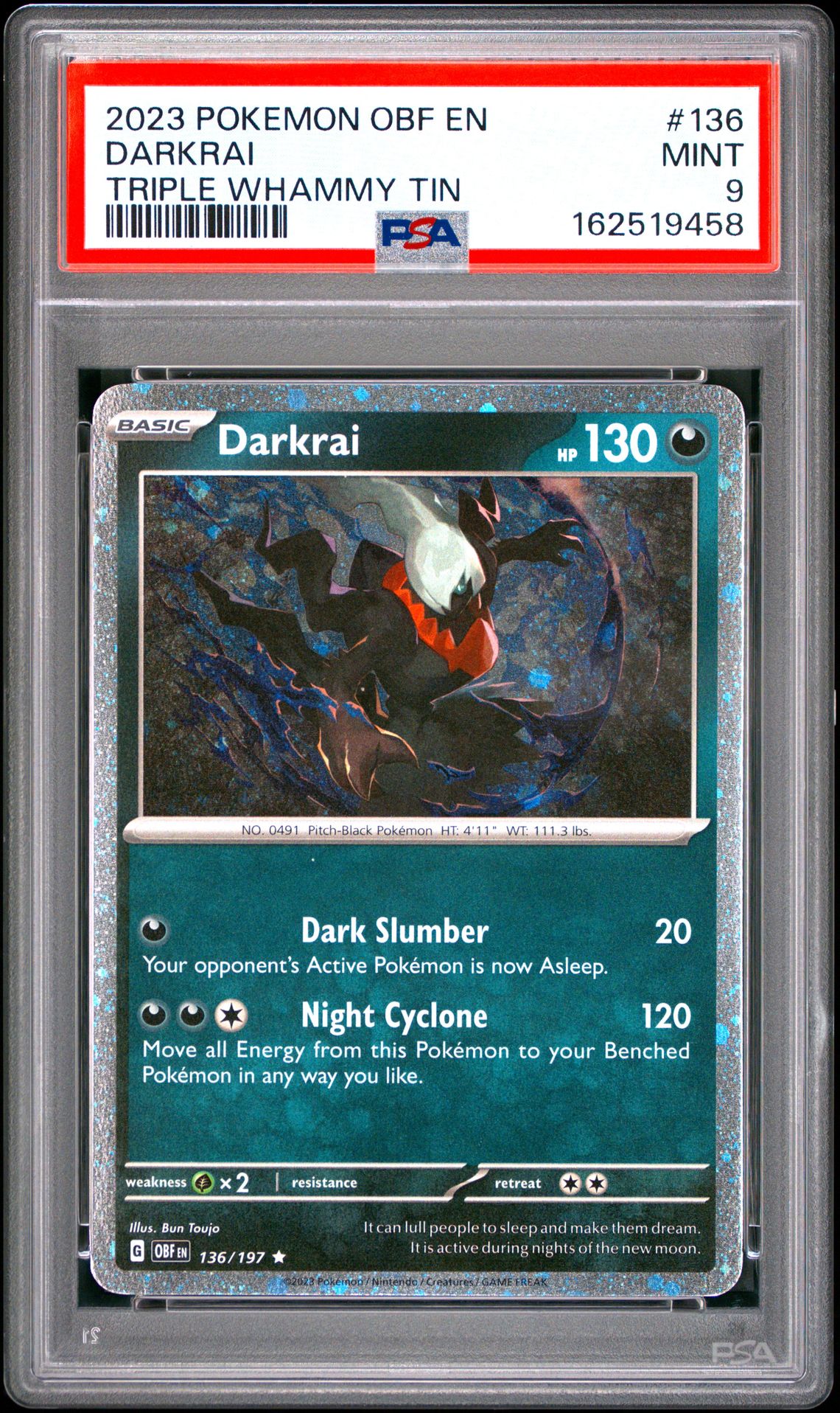 2023 Pokemon Obf En-Obsidian Flames Darkrai #136 (Triple Whammy Tin) Mint 9 front
