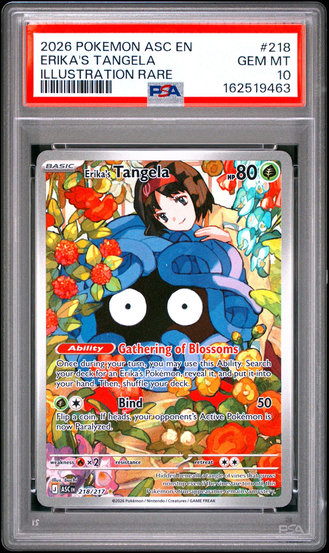 2026 Pokemon Asc En-Ascended Heroes Erika's Tangela #218 (Illustration Rare) Gem Mt 10 front view - PSA graded GEM MT 10