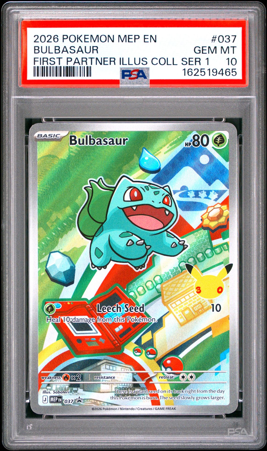 2026 Pokemon Mep En-Me Black Star Promo Bulbasaur #037 (First Partner Illus Coll Ser 1) Gem Mt 10 front view - PSA graded GEM MT 10