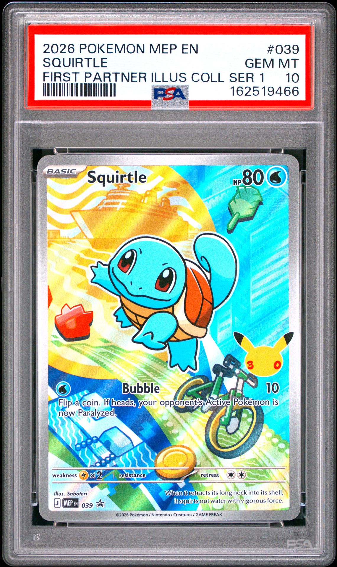 2026 Pokemon Mep En-Me Black Star Promo Squirtle #039 (First Partner Illus Coll Ser 1) Gem Mt 10 front view - PSA graded GEM MT 10