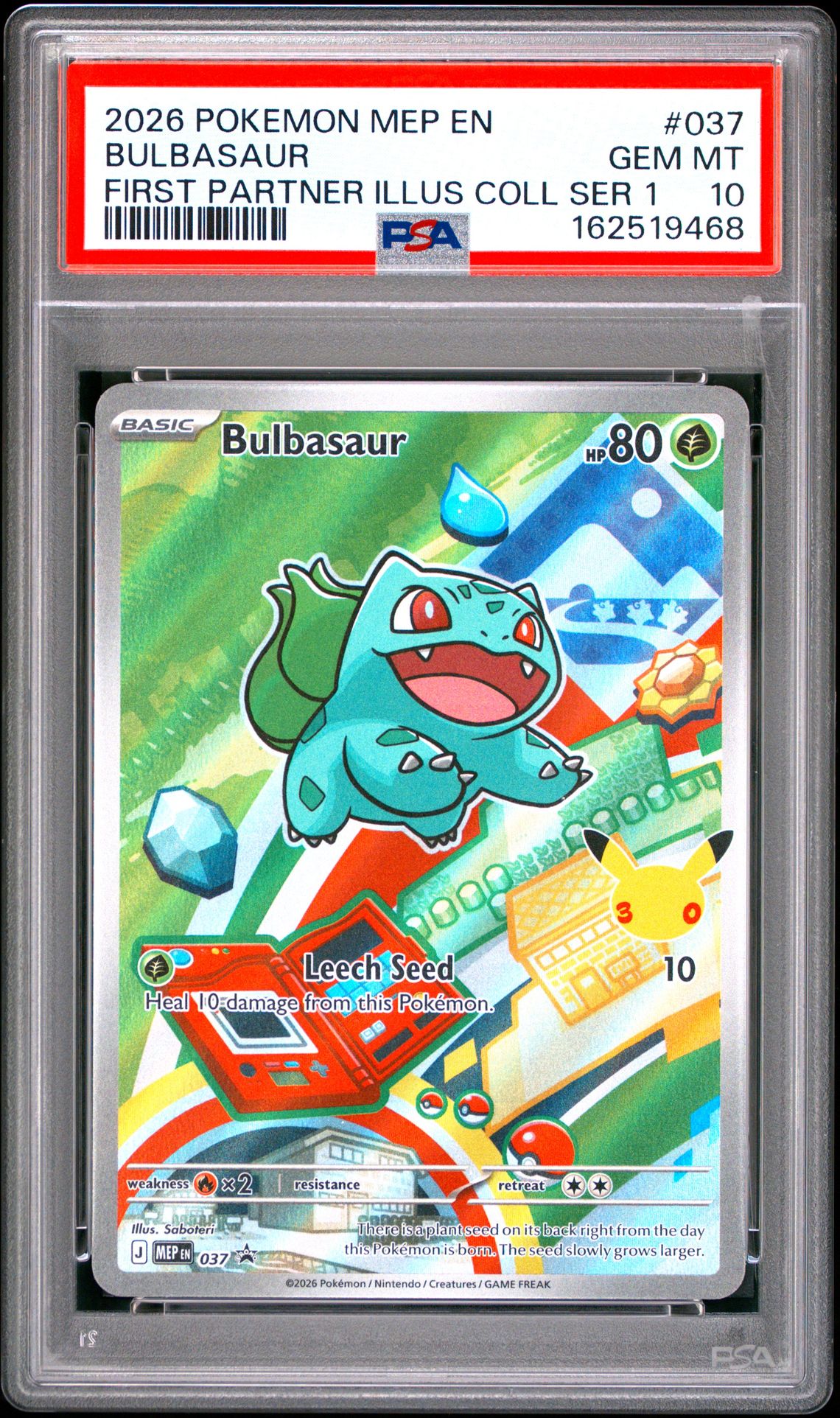 2026 POKEMON MEP EN-ME BLACK STAR PROMO BULBASAUR FIRST PARTNER ILLUS COLL SER 1 037 GEM MT 10 front