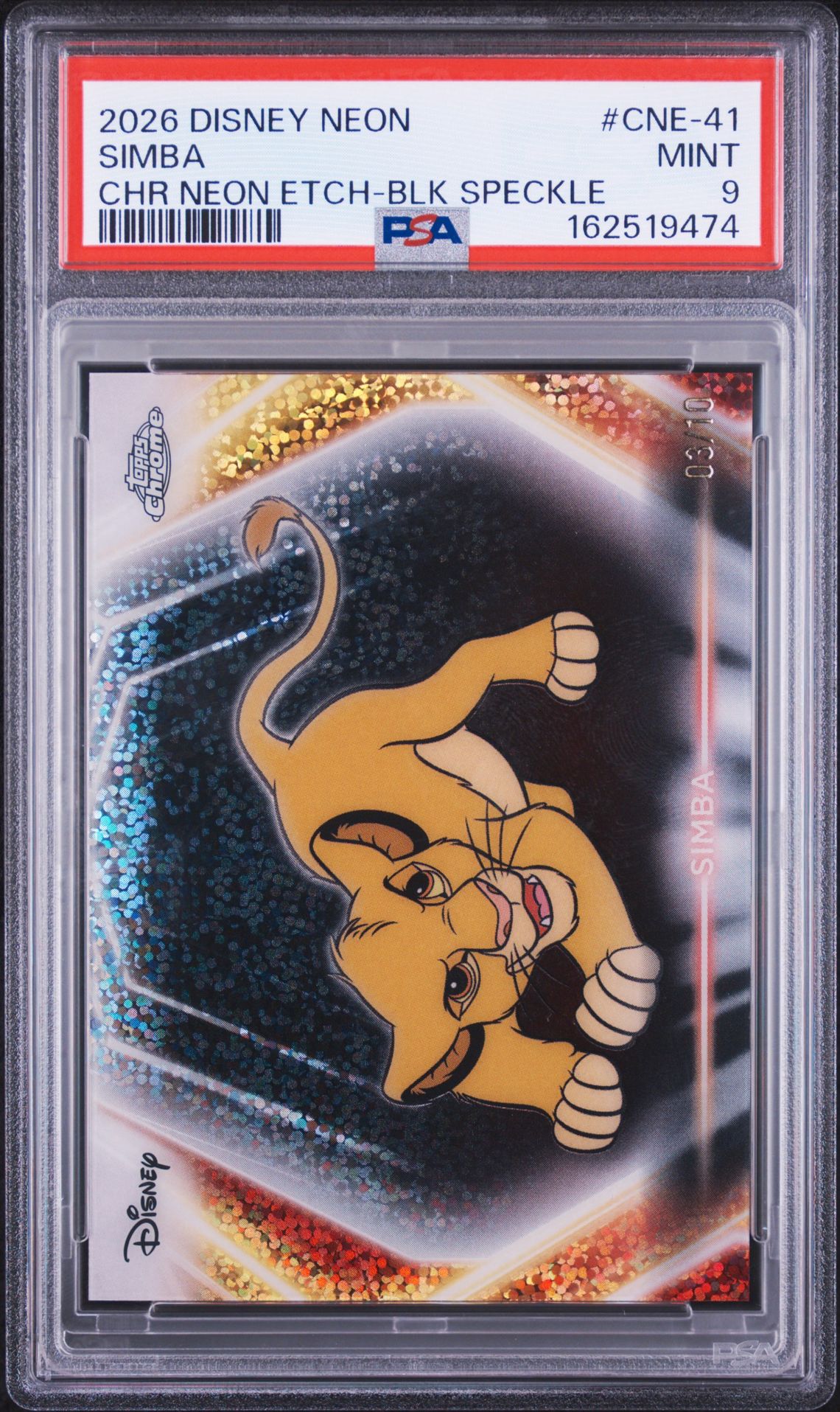 2026 Topps Disney Neon Simba #Cne-41 (Chr Neon Etch-Black Speckle) Mint 9 front