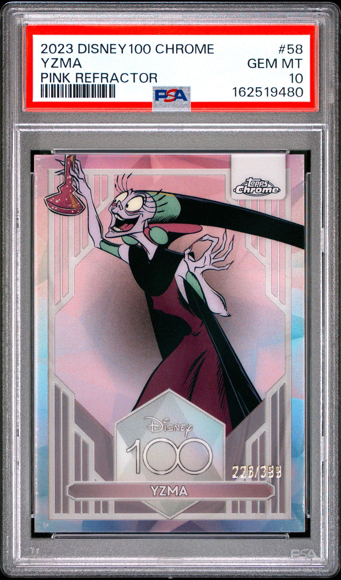 2023 TOPPS CHROME DISNEY100 YZMA PINK REFRACTOR 58 GEM MT 10 front