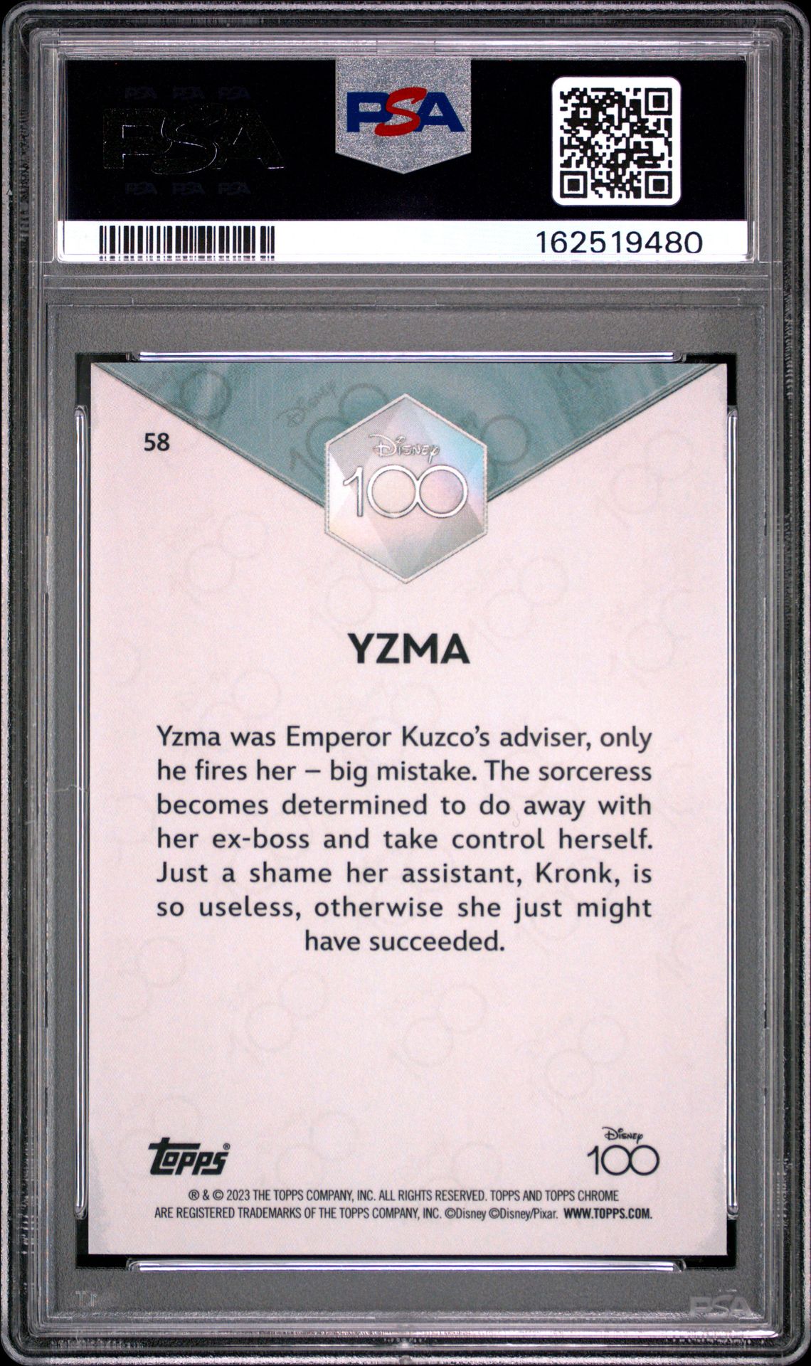 2023 TOPPS CHROME DISNEY100 YZMA PINK REFRACTOR 58 GEM MT 10 back