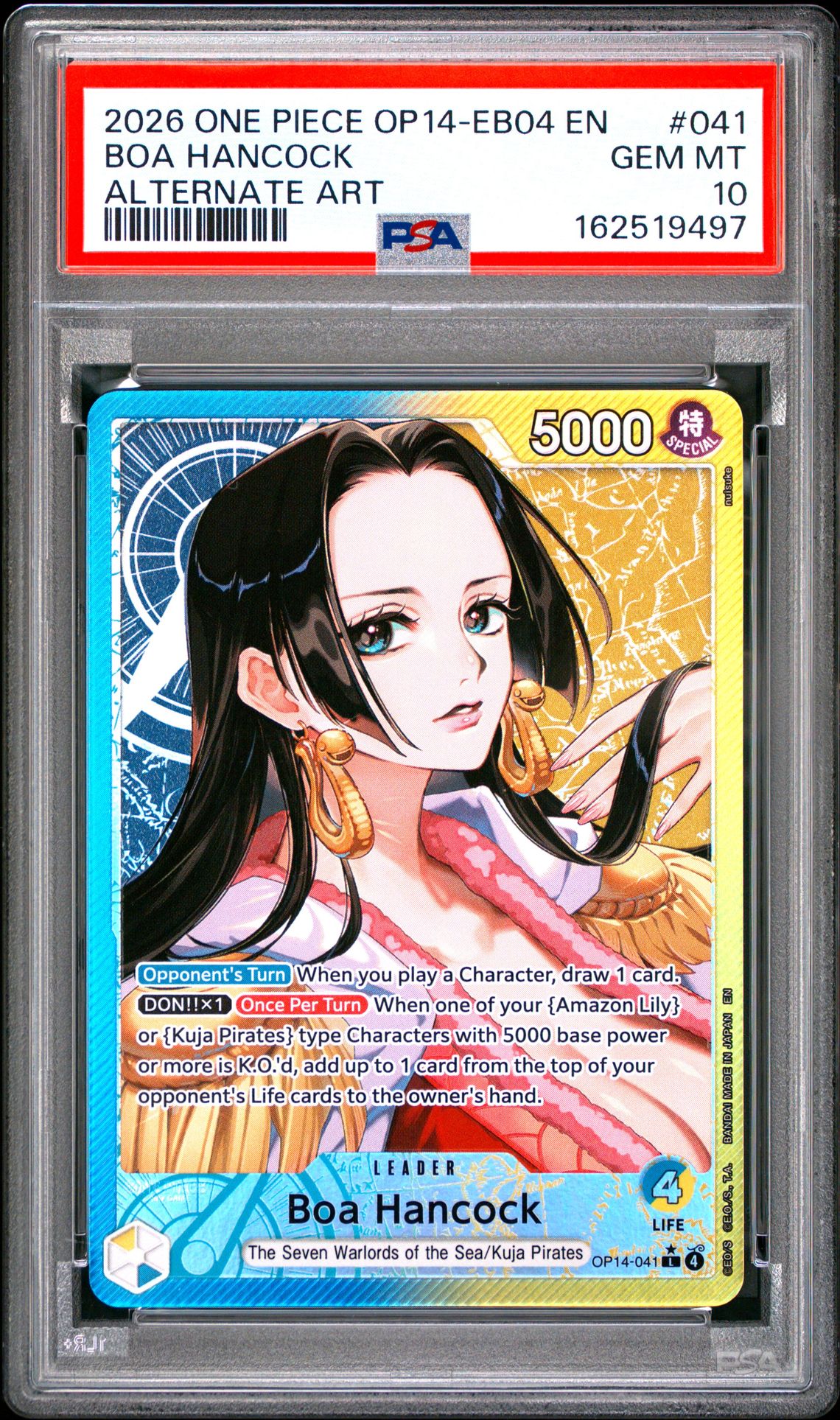 2026 One Piece Op14-Eb04-The Azure Sea's Seven Boa Hancock #041 (Alternate Art) Gem Mt 10 front view - PSA graded GEM MT 10