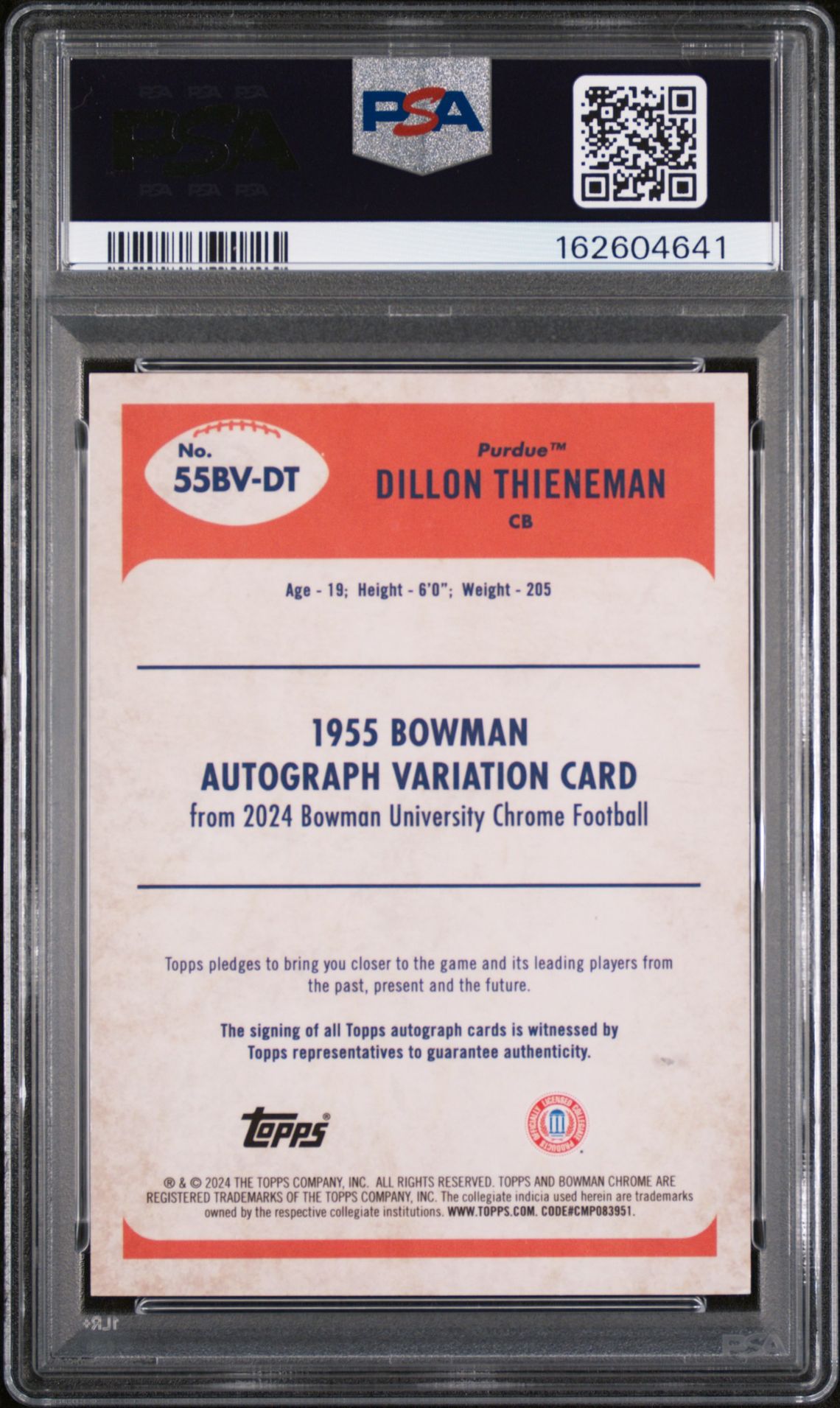 2024 Bowman University Chrome 1955 Bowman Autographs Dillon Thieneman #55Bvdt Nm-Mt 8 back