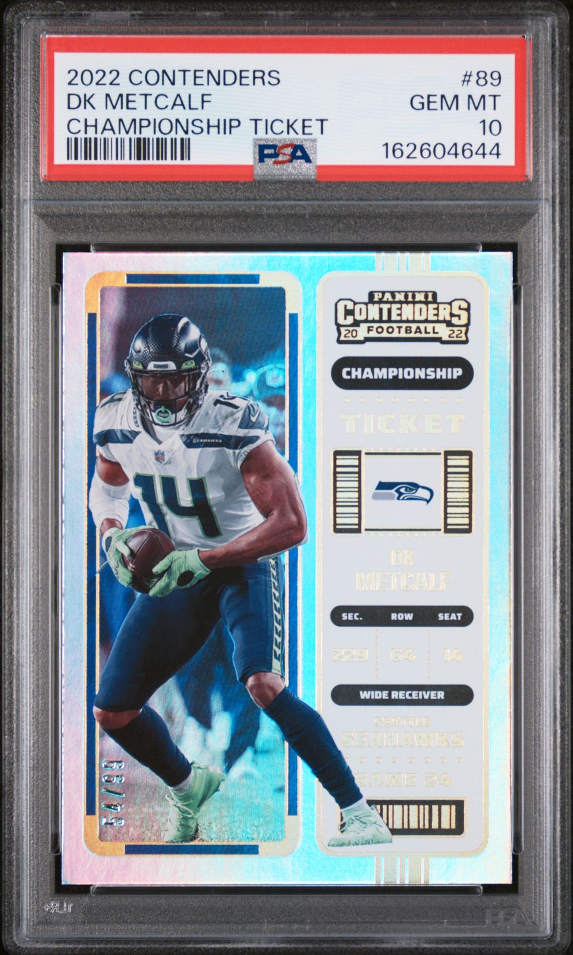 2022 Panini Contenders Dk Metcalf #89 (Championship Ticket) Gem Mt 10 front view - PSA graded GEM MT 10