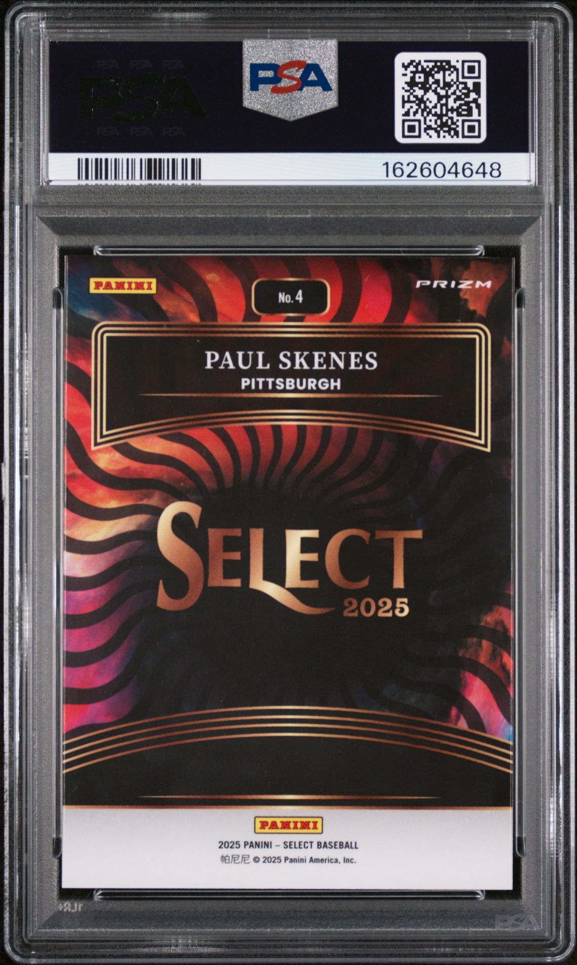 2025 Panini Select Color Wheel Paul Skenes #4 Gem Mt 10 back view - PSA certificate #162604648