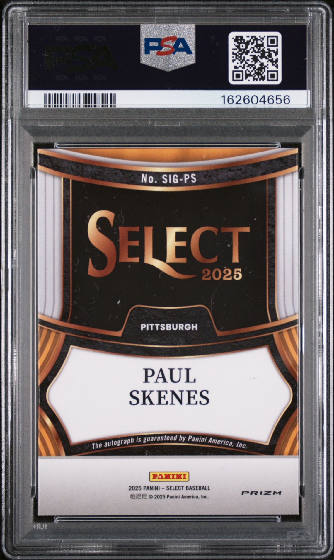 2025 Panini Select Signatures Paul Skenes #Sig-Ps (Signatures) Mint 9 back