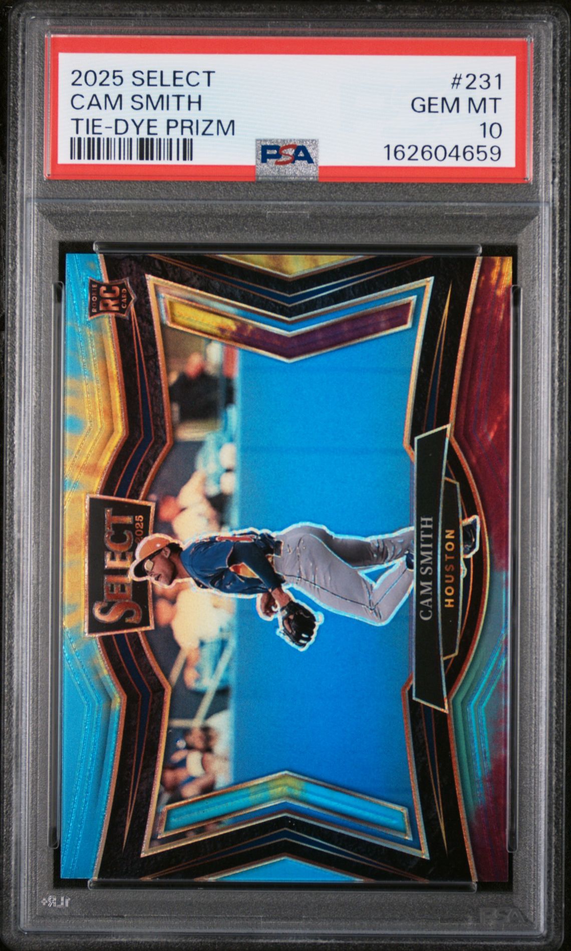 2025 Panini Select Cam Smith #231 (Tie-Dye Prizm) Gem Mt 10 front view - PSA graded GEM MT 10