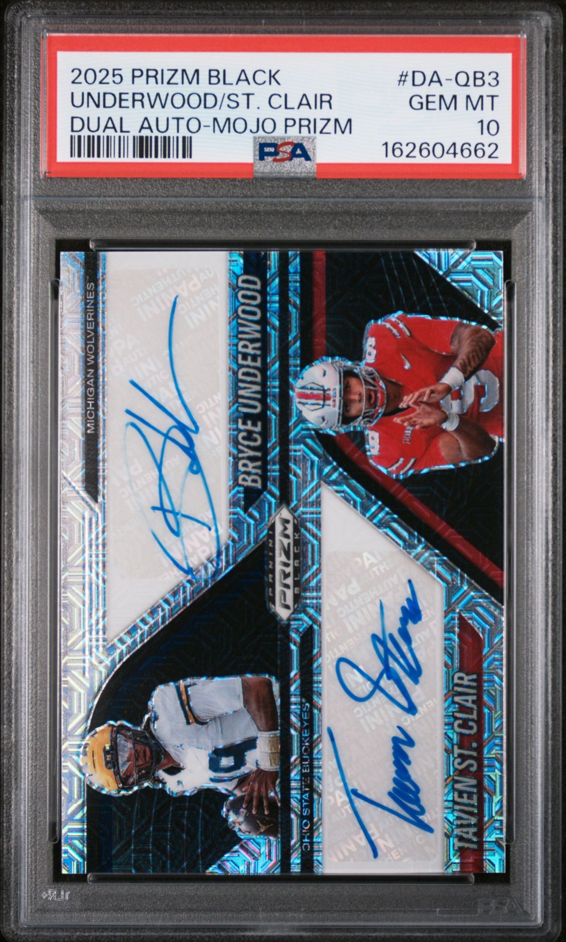 2025 PANINI PRIZM BLACK DUAL AUTOGRAPHS UNDERWOOD/ST. CLAIR DUAL AUTO-MOJO PRIZM DA-QB3 GEM MT 10 front