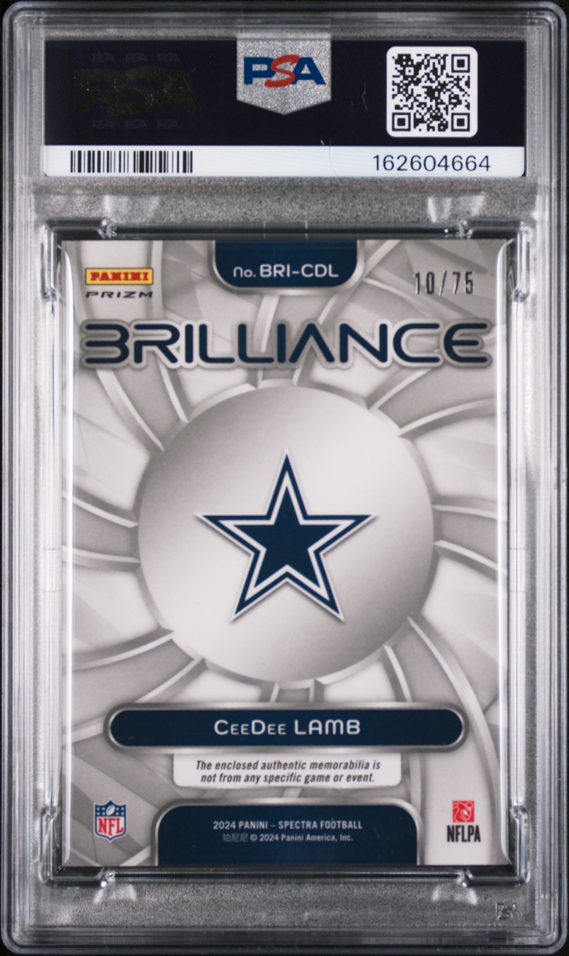 2024 Panini Spectra Brilliance Relic Ceedee Lamb #Bricdl (Brilliance Relic-Celestial) Mint 9 back