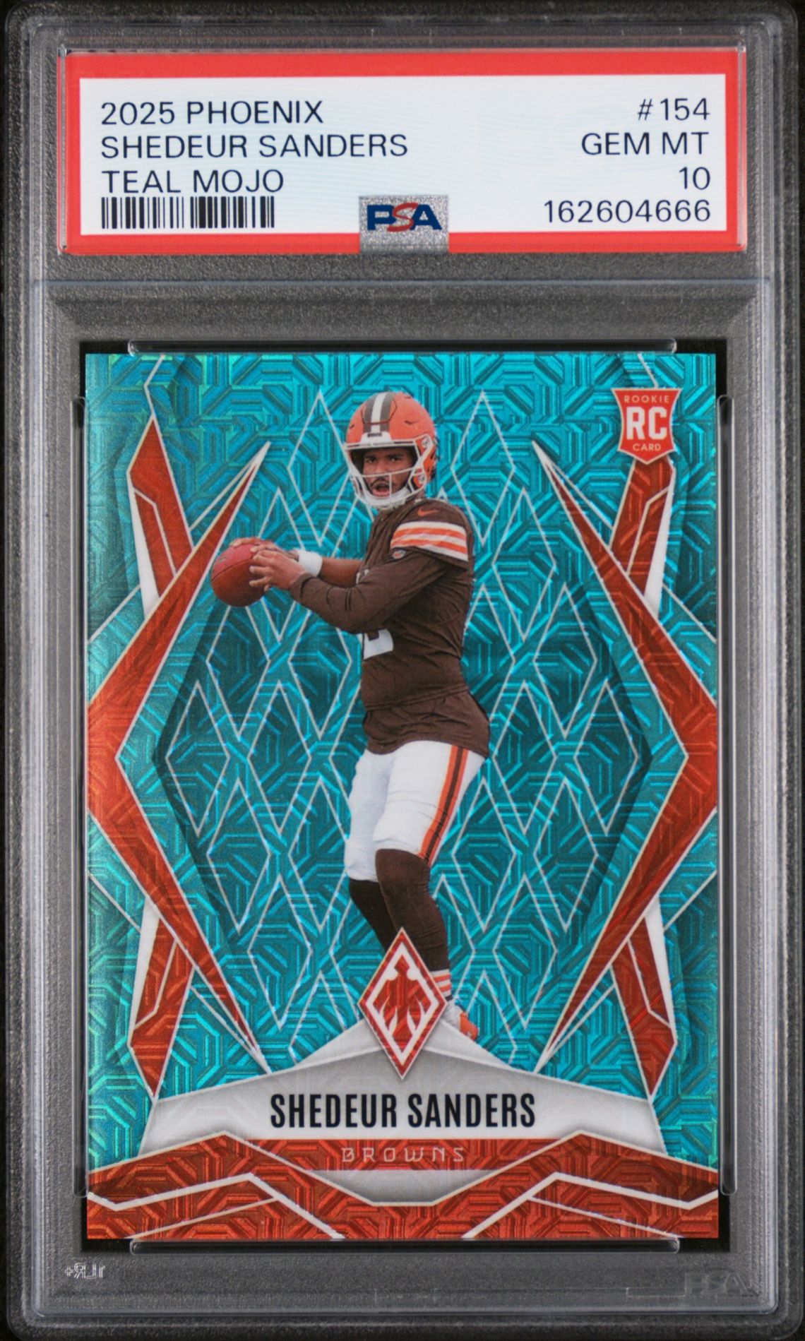 2025 Panini Phoenix Shedeur Sanders #154 (Teal Mojo) Gem Mt 10 front view - PSA graded GEM MT 10