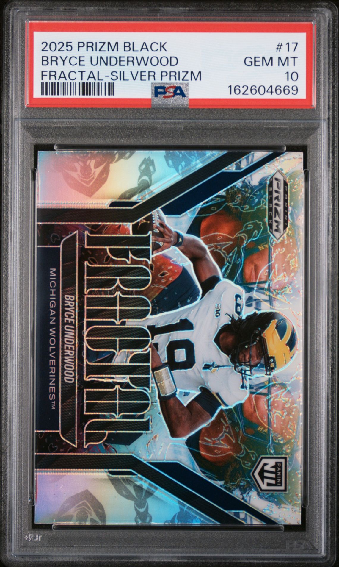 2025 Panini Prizm Black Fractal Bryce Underwood #17 (Fractal-Silver Prizm) Gem Mt 10 front