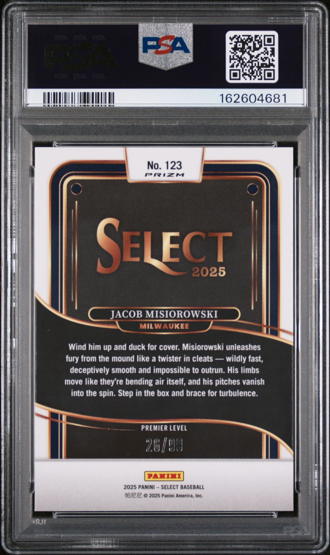 2025 Panini Select Jacob Misiorowski #123 (White Prizm) Mint 9 back