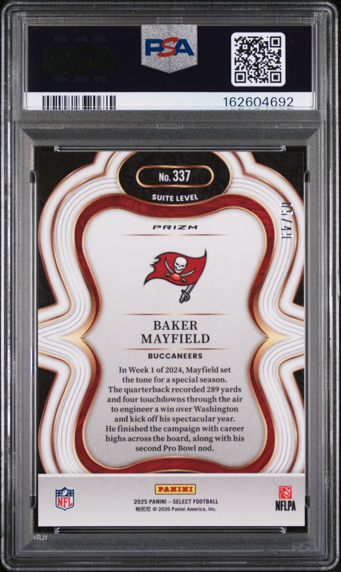 2025 Panini Select Baker Mayfield #337 (Red Prizm) Mint 9 back