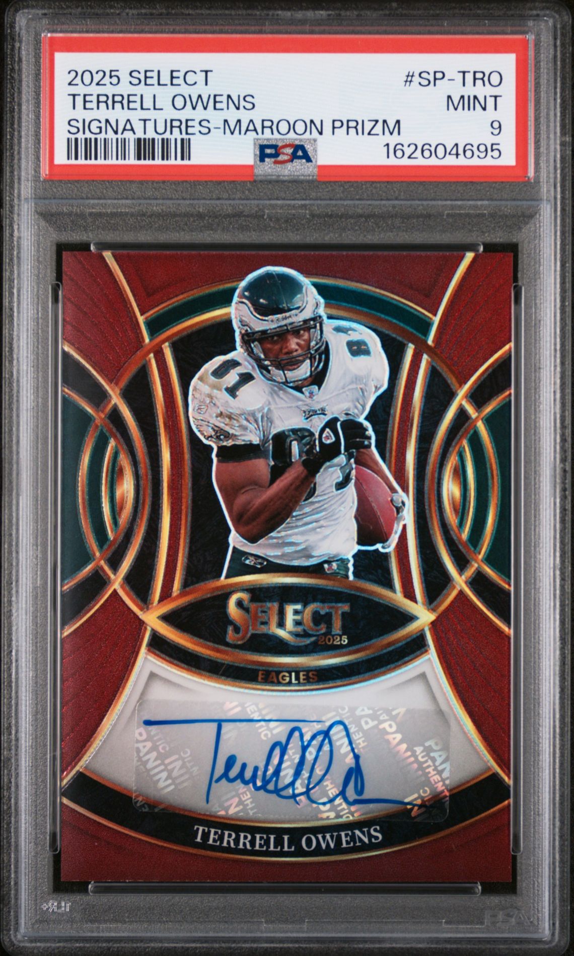 2025 Panini Select Signatures Terrell Owens #Sp-Tro (Signatures-Maroon Prizm) Mint 9 front