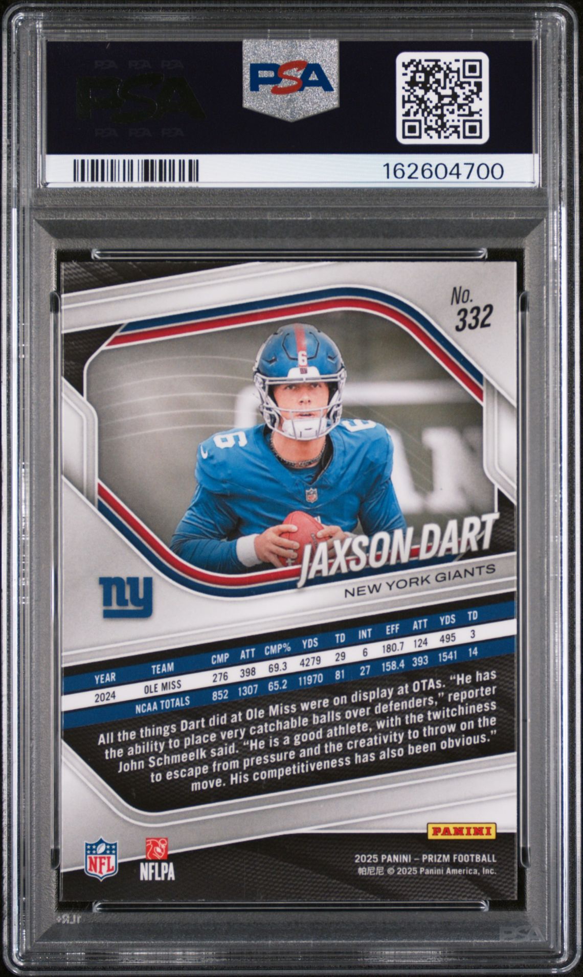 2025 Panini Prizm Jaxson Dart #332 Mint 9 back