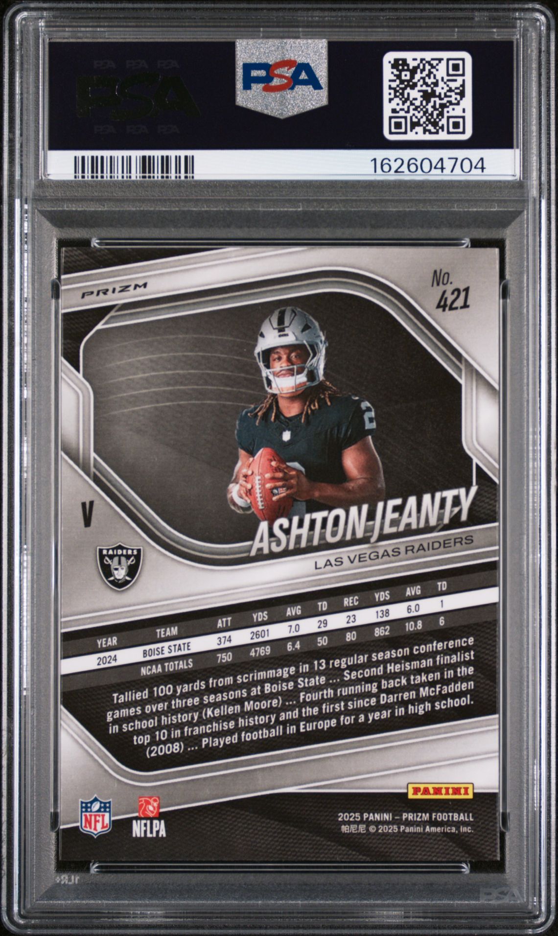 2025 Panini Prizm Ashton Jeanty #421 (Silver Prizm) Mint 9 back
