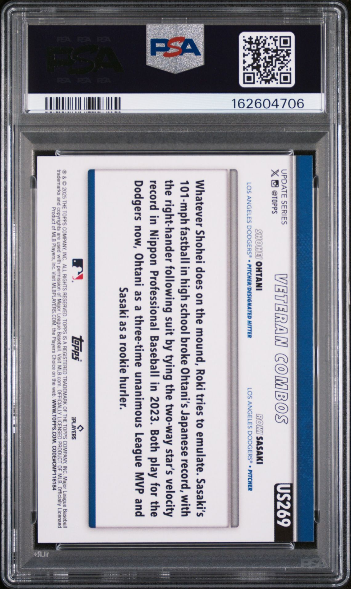 2025 Topps Update Ohtani/Sasaki #269 Gem Mt 10 back view - PSA certificate #162604706