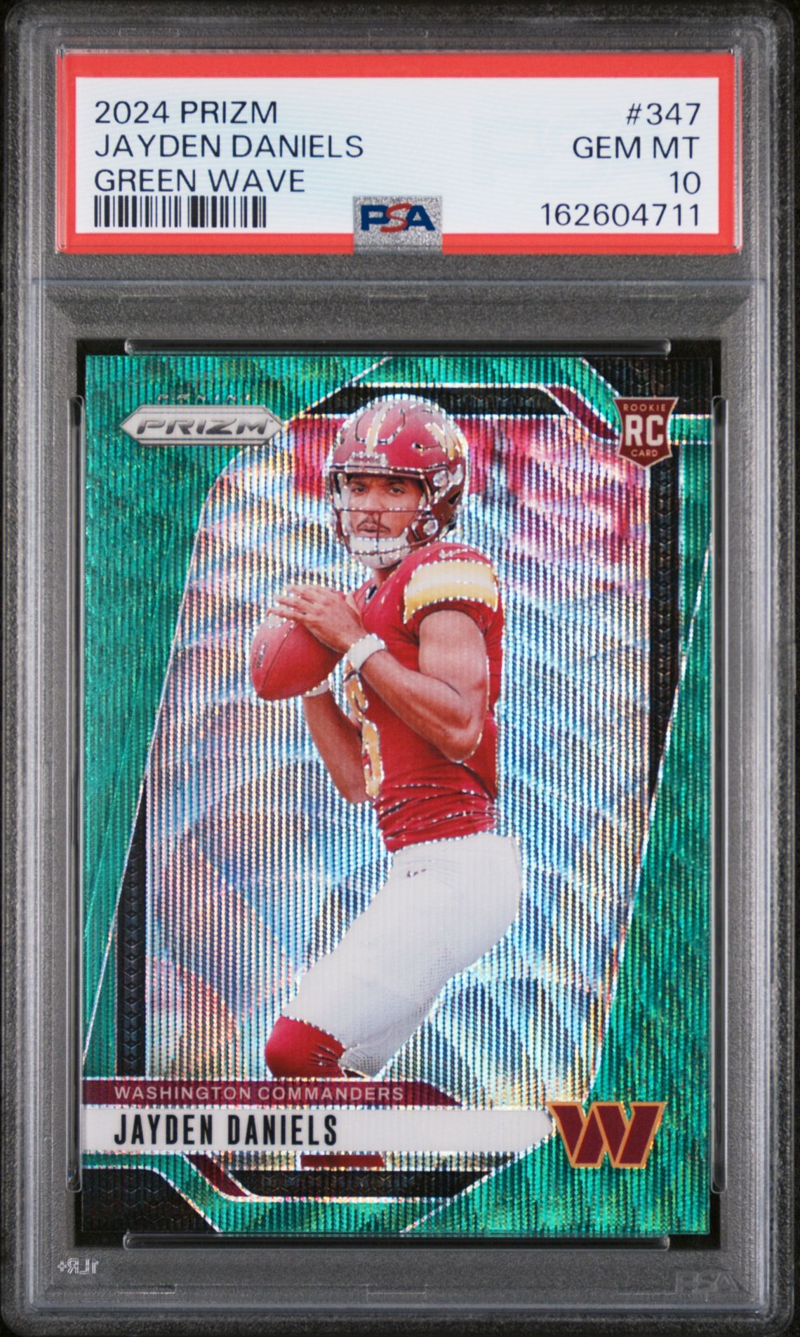 2024 Panini Prizm Jayden Daniels #347 (Green Wave) Gem Mt 10 front view - PSA graded GEM MT 10