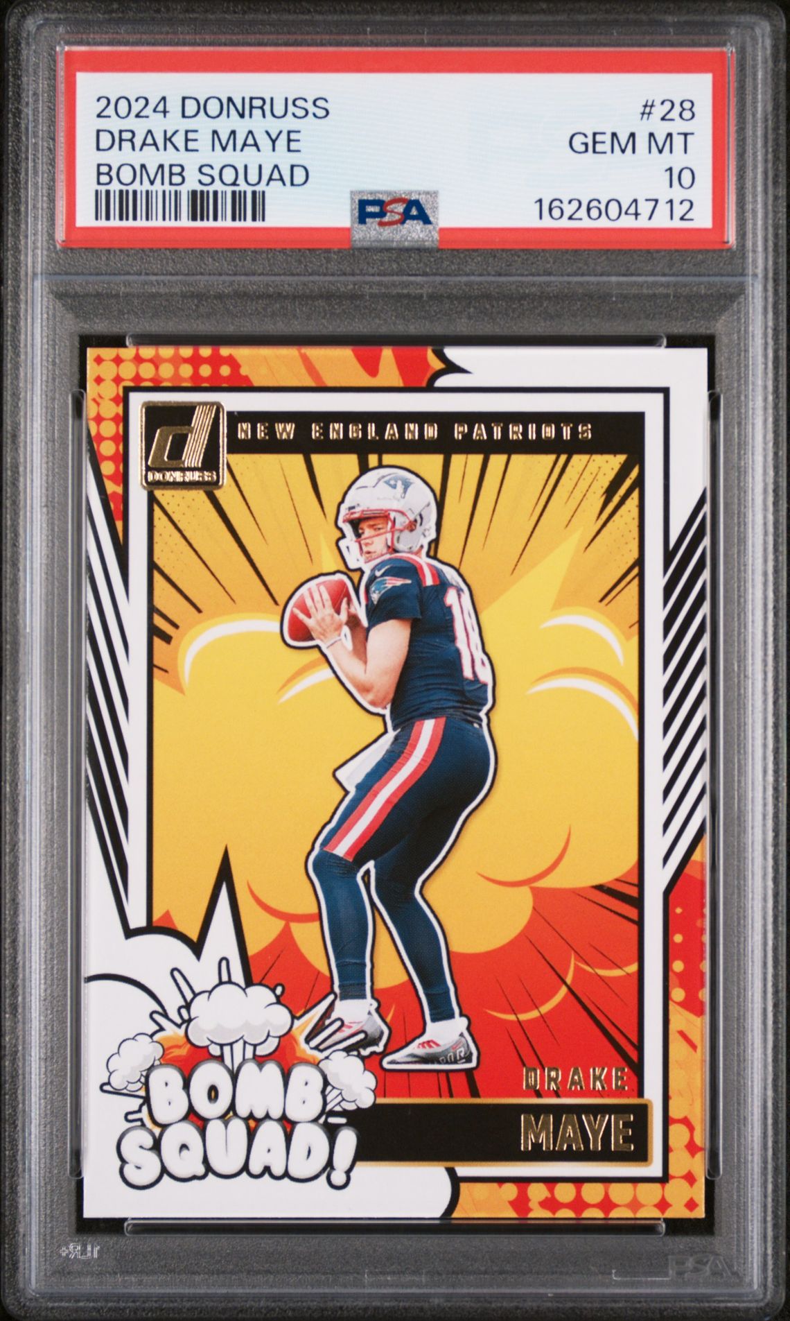 2024 Panini Donruss Bomb Squad Drake Maye #28 Gem Mt 10 front view - PSA graded GEM MT 10