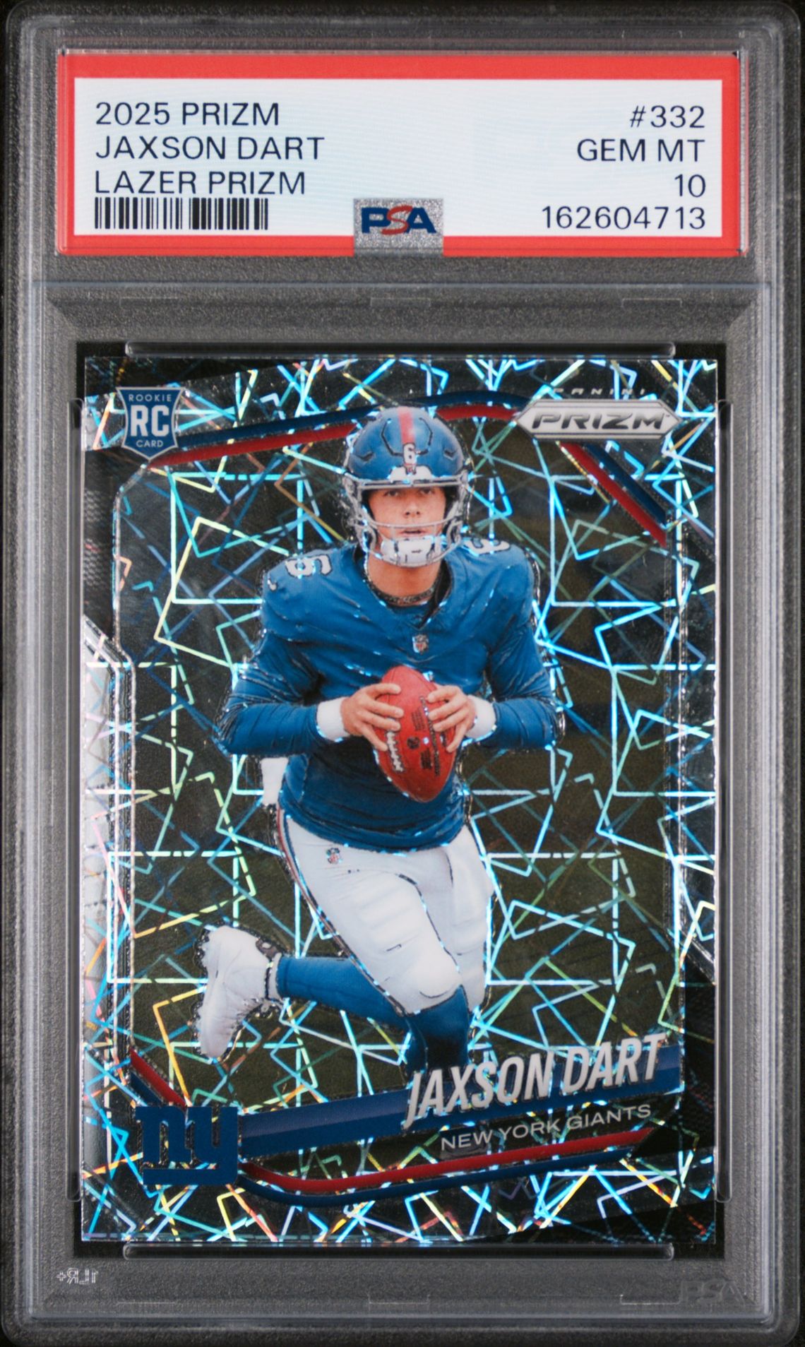 2025 Panini Prizm Jaxson Dart #332 (Lazer Prizm) Gem Mt 10 front view - PSA graded GEM MT 10