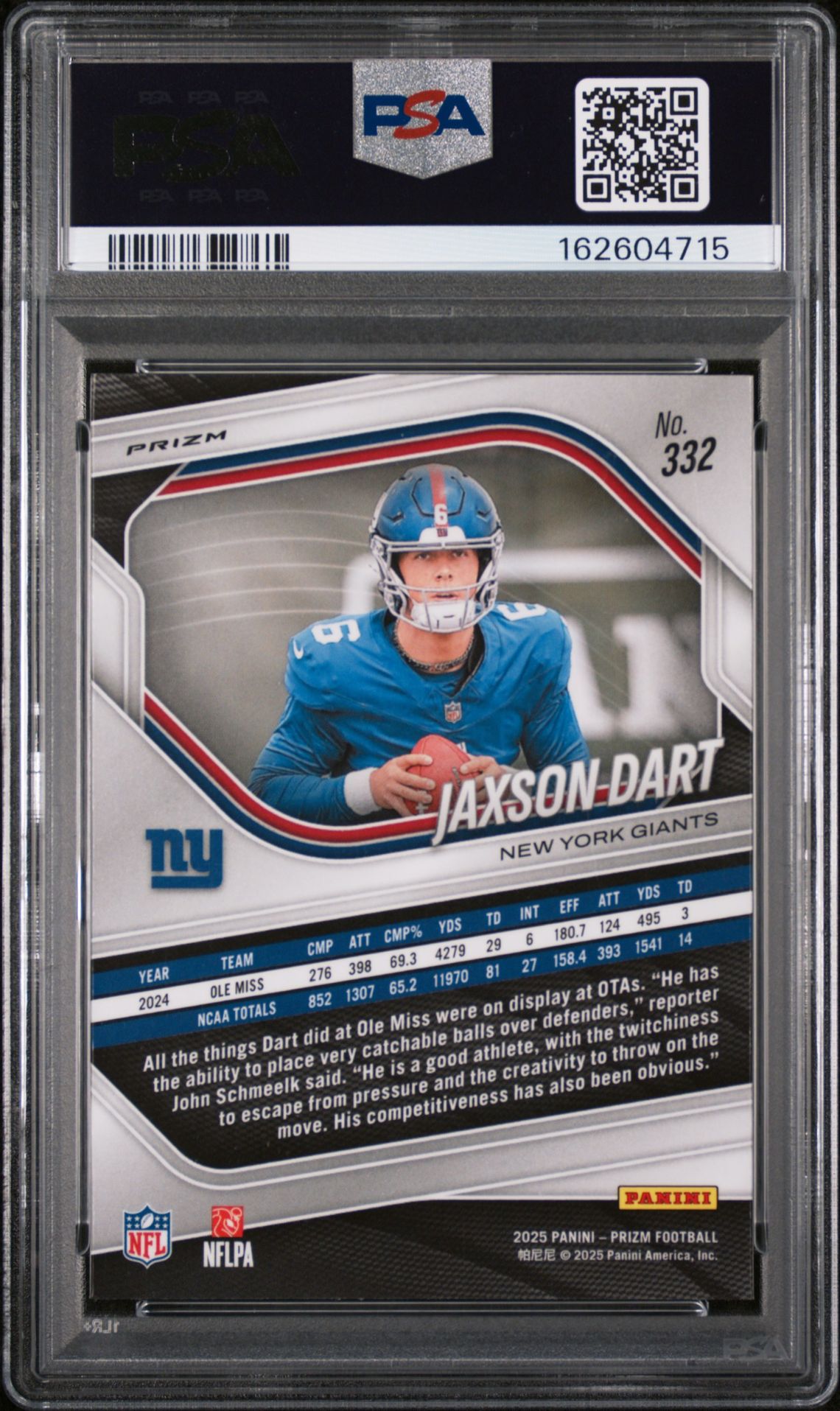2025 Panini Prizm Jaxson Dart #332 (White Disco) Nm-Mt 8 back