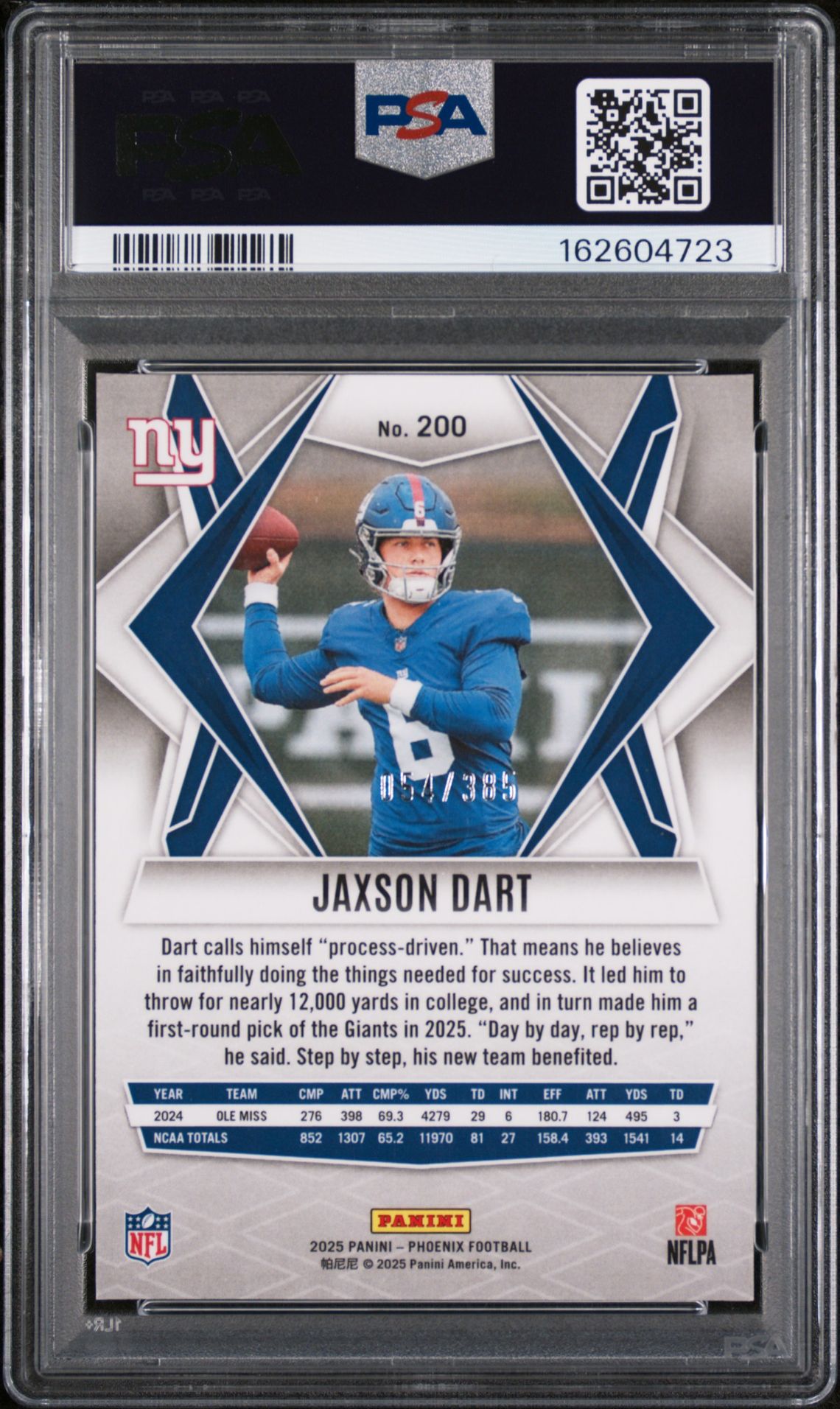 2025 PANINI PHOENIX JAXSON DART LIGHT BLUE PYRAMIDS 200 GEM MT 10 back