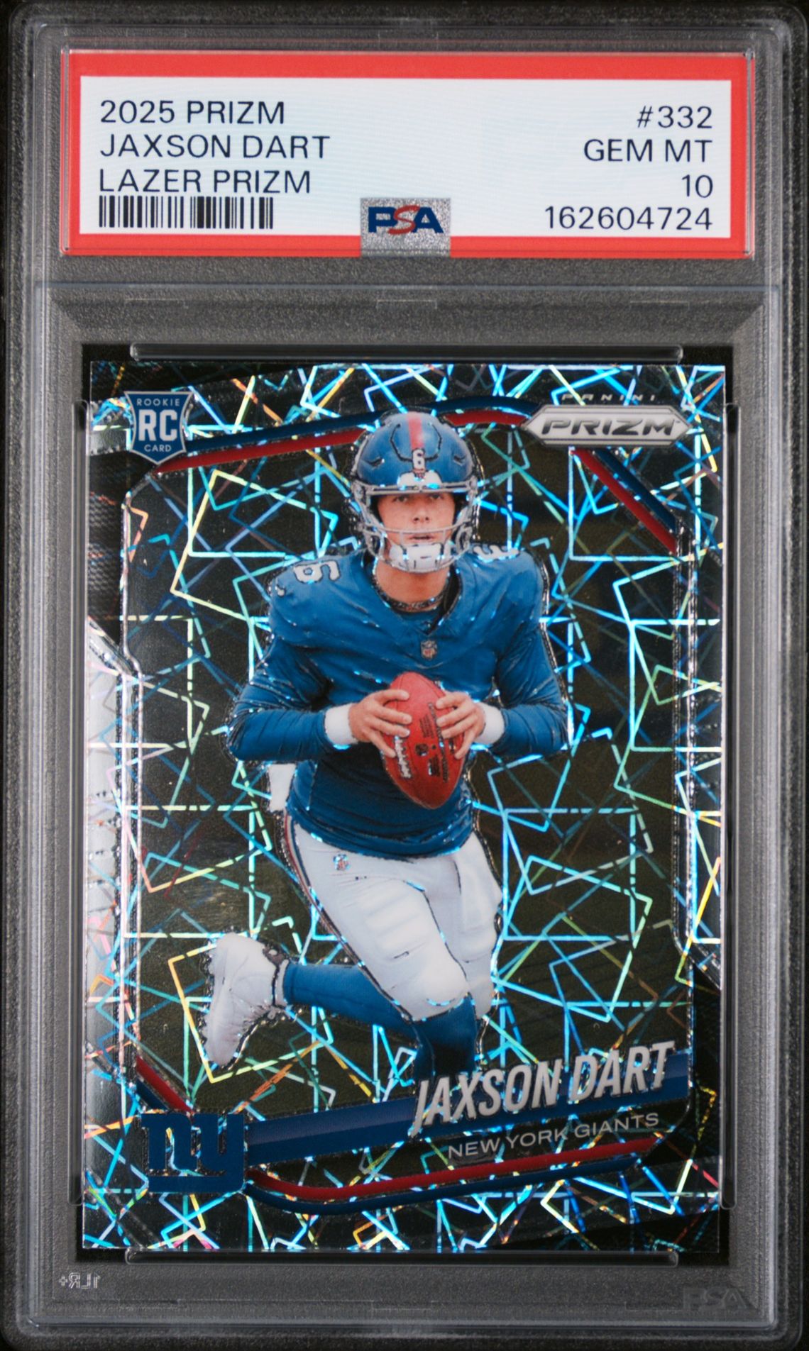 2025 Panini Prizm Jaxson Dart #332 (Lazer Prizm) Gem Mt 10 front view - PSA graded GEM MT 10