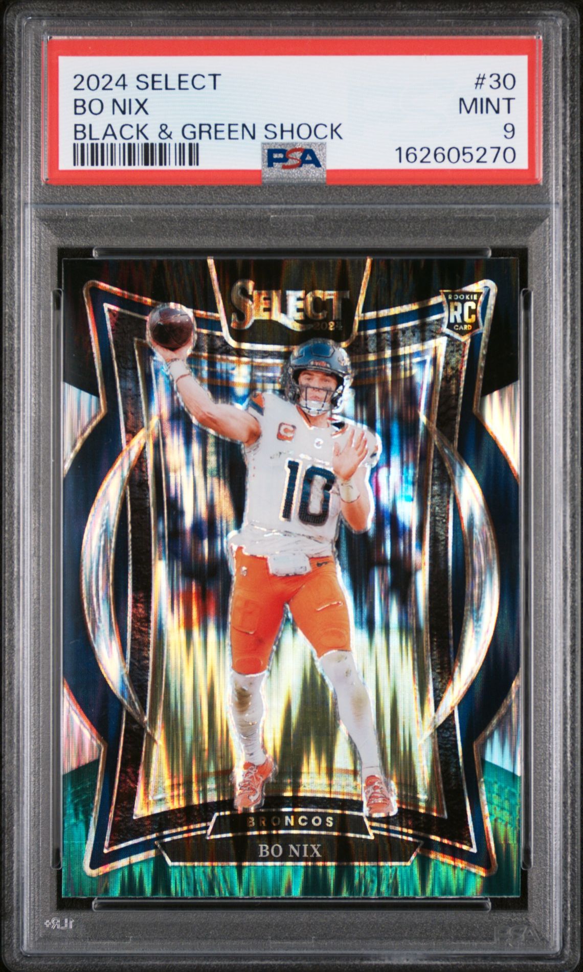 2024 Panini Select Bo Nix #30 (Black & Green Shock) Mint 9 front