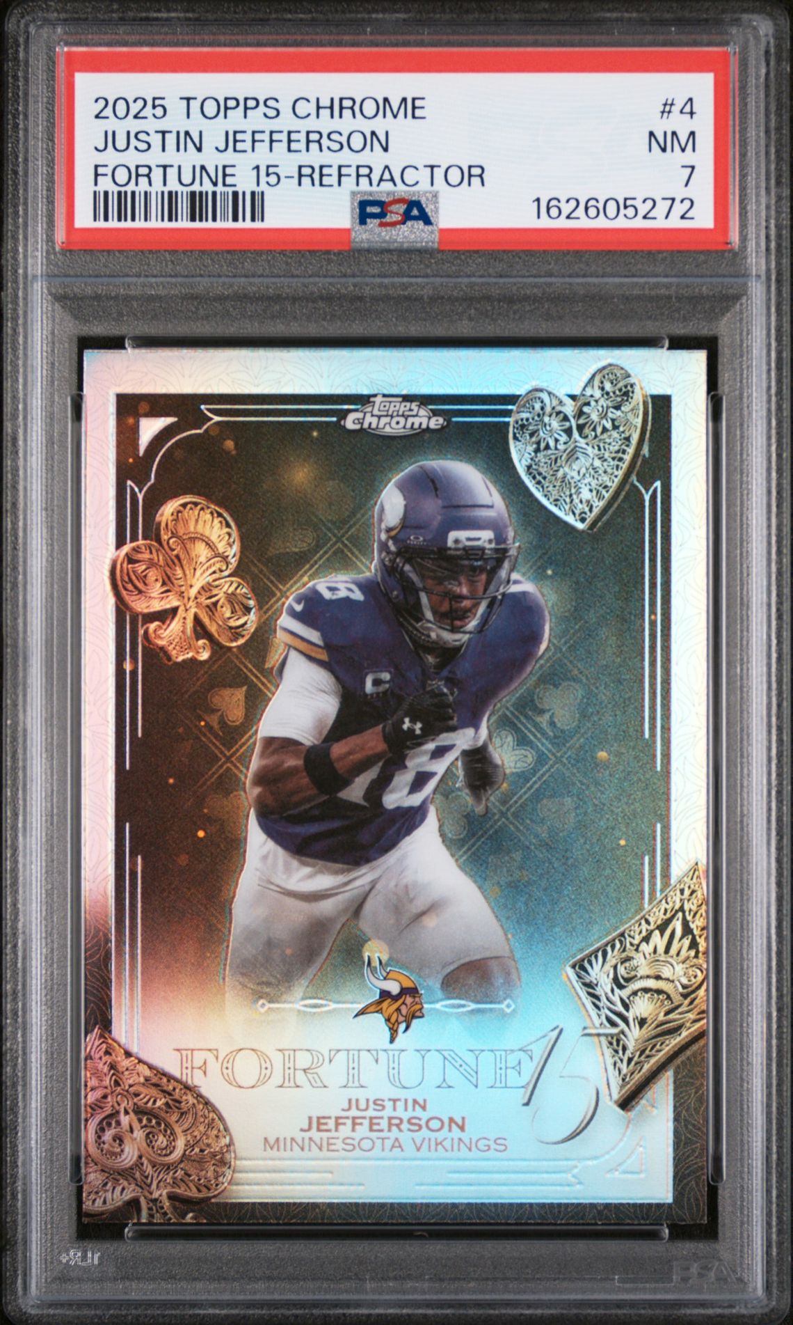 2025 Topps Chrome Fortune 15 Justin Jefferson #4 (Fortune 15-Refractor) Nm 7 front