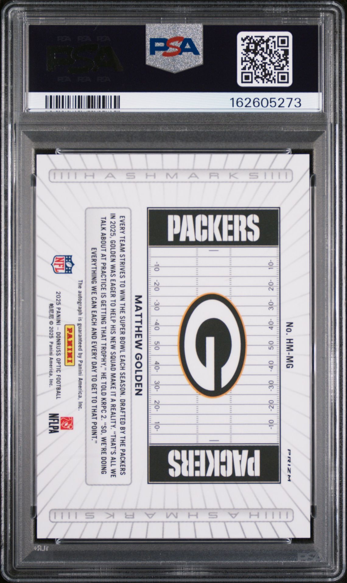 2025 Panini Donruss Optic Hash Marks Matthew Golden #Mg Gem Mt 10 back view - PSA certificate #162605273