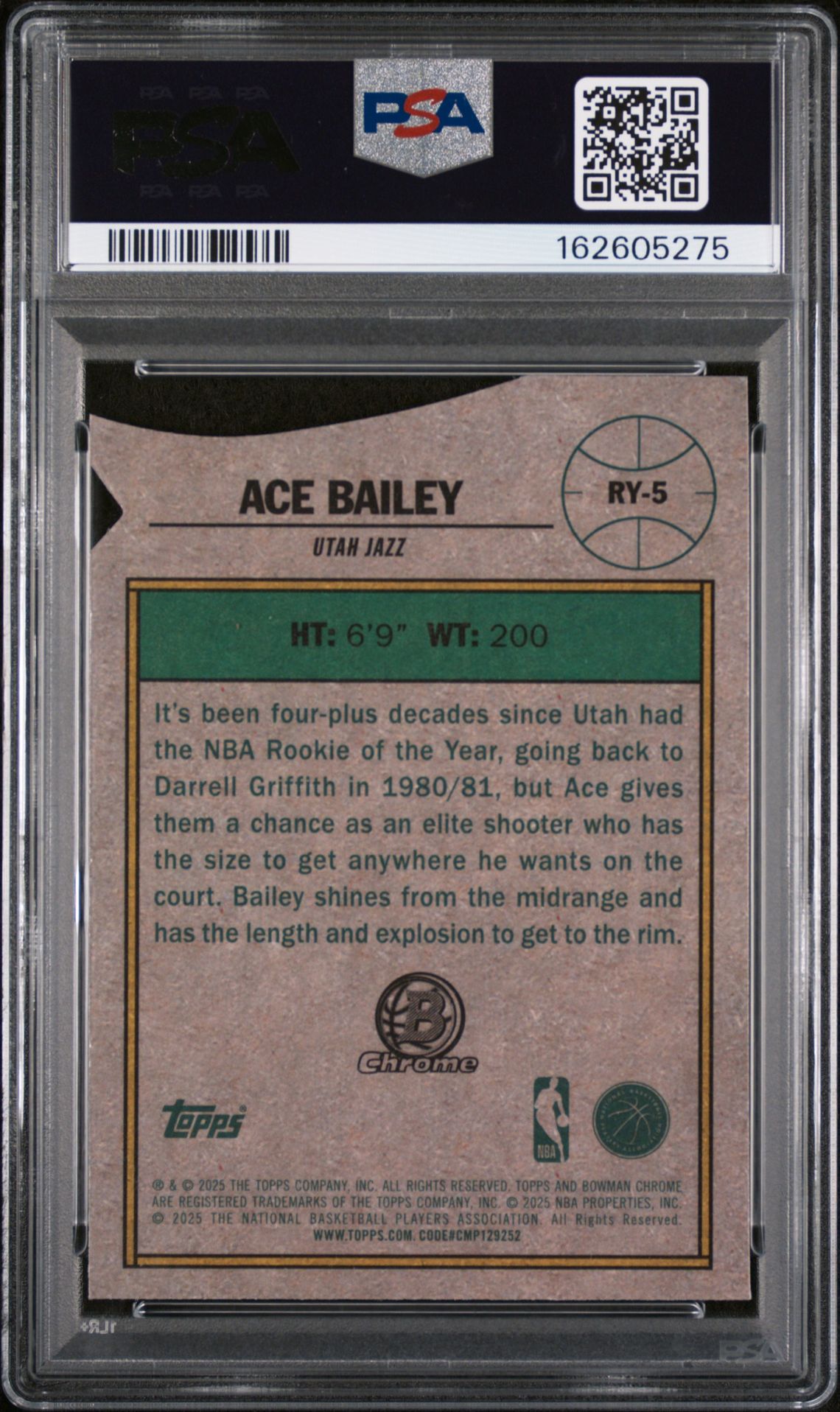 2025 Bowman Chrome Rookie Of The Year Favorites Ace Bailey #Ry-5 Nm-Mt 8 back