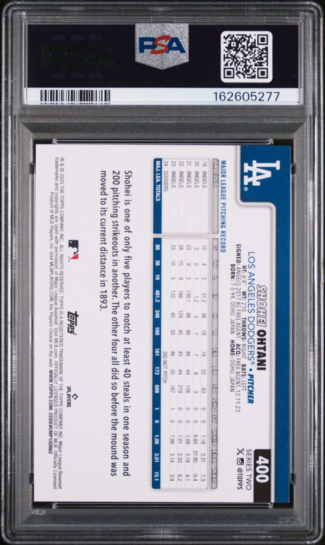 2025 Topps Shohei Ohtani #400 Mint 9 back