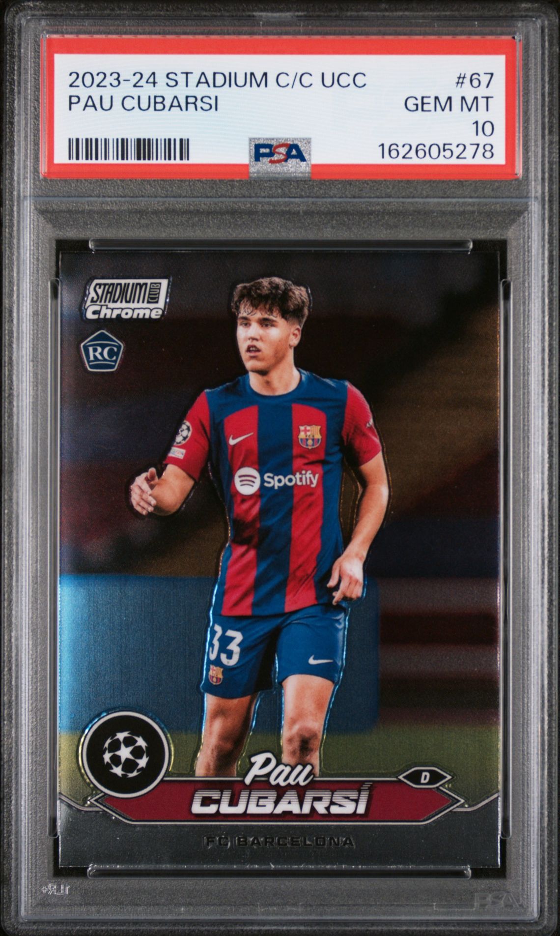 2023-24 Topps Stadium Club Chrome Uefa Club Competitions Pau Cubarsi #67 Gem Mt 10 front