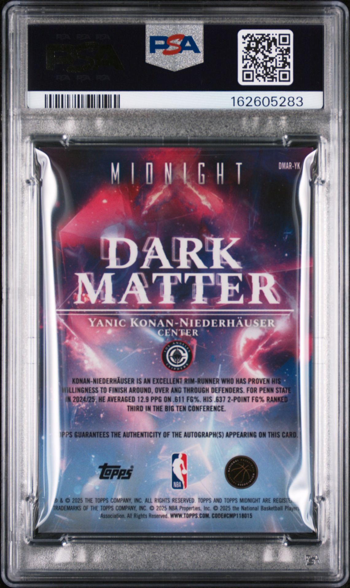 2025 Topps Midnight Dark Matter Autographs Rookies Y. Konan-Niederhauser #Dmar-Yk Nm-Mt 8 back