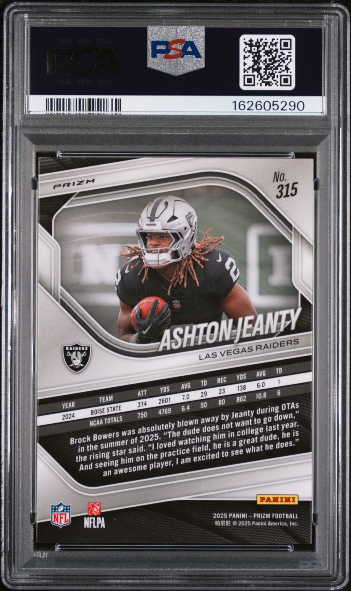 2025 Panini Prizm Ashton Jeanty #315 (Lazer Prizm) Gem Mt 10 back