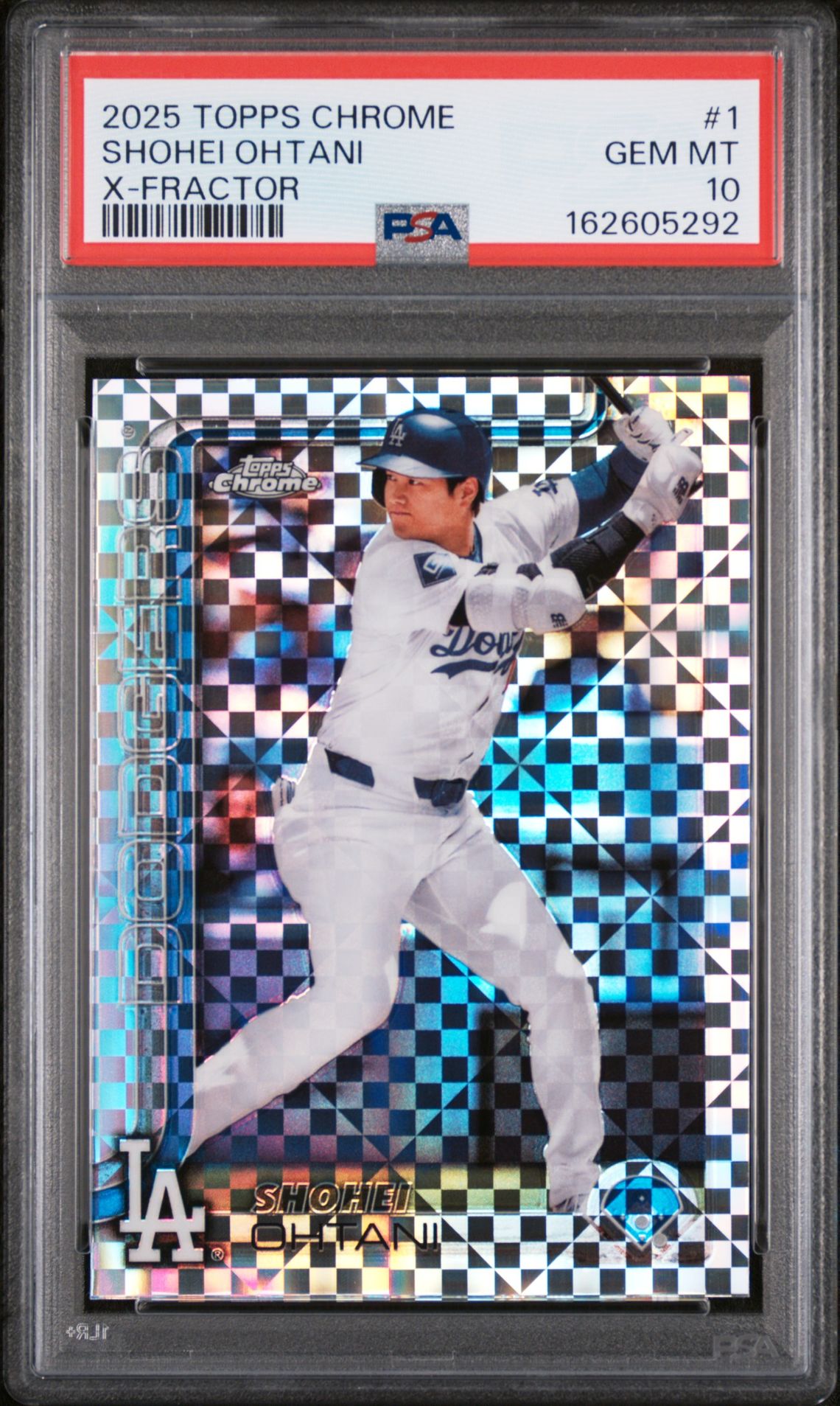 2025 Topps Chrome Shohei Ohtani #1 (X-Fractor) Gem Mt 10 front view - PSA graded GEM MT 10