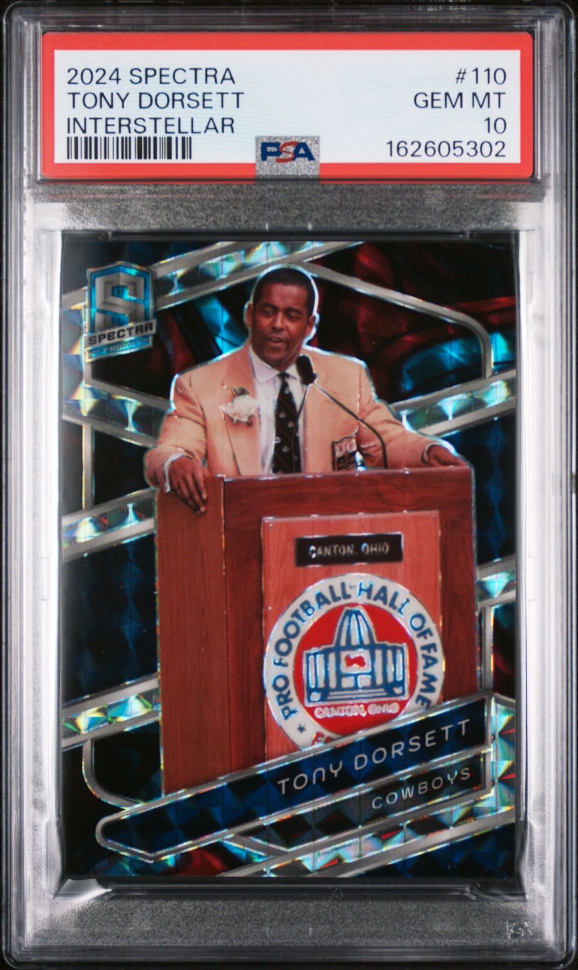 2024 Panini Spectra Tony Dorsett #110 (Interstellar) Gem Mt 10 front view - PSA graded GEM MT 10