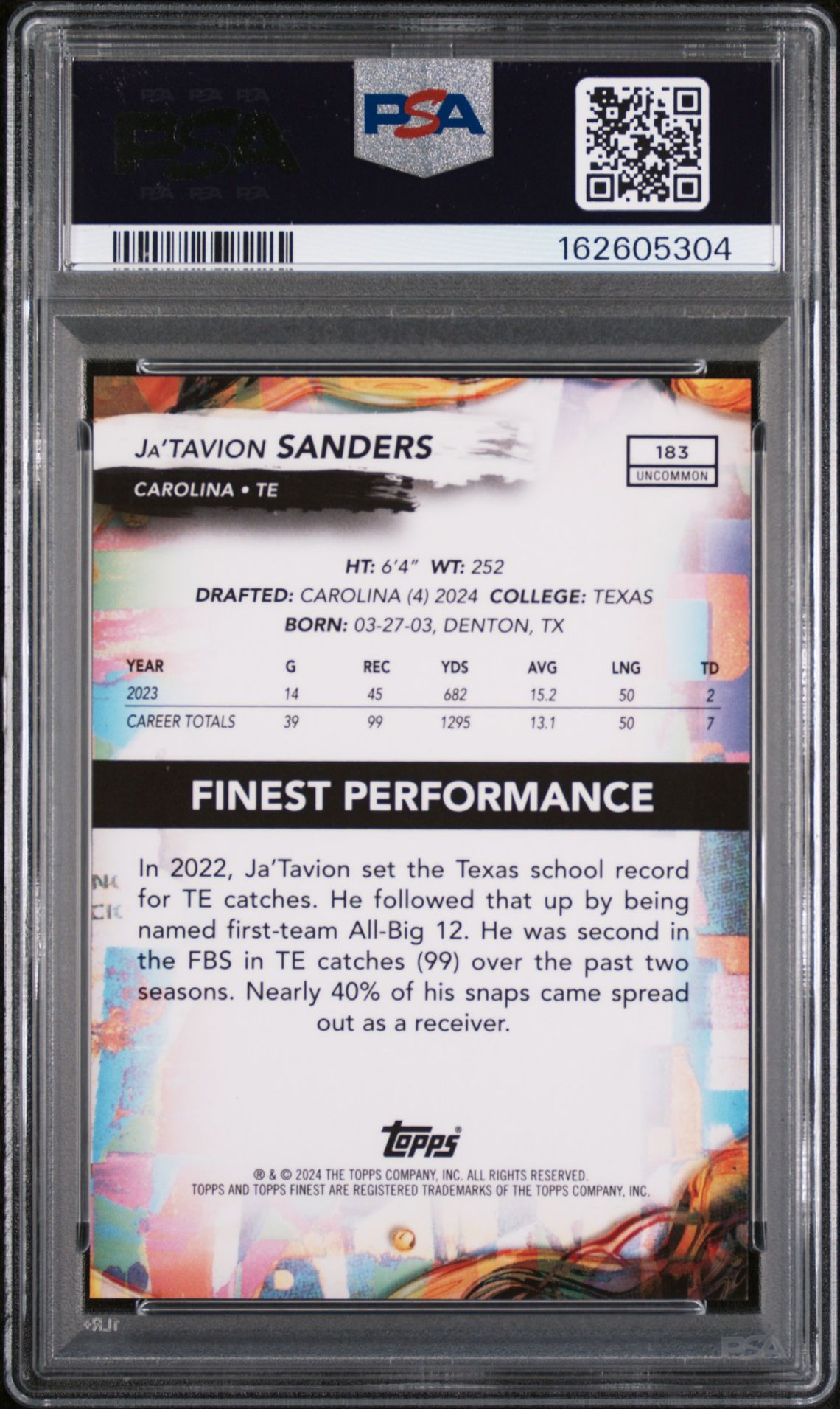 2024 Topps Finest Ja'tavion Sanders #183 (Red Geometric) Nm-Mt 8 back