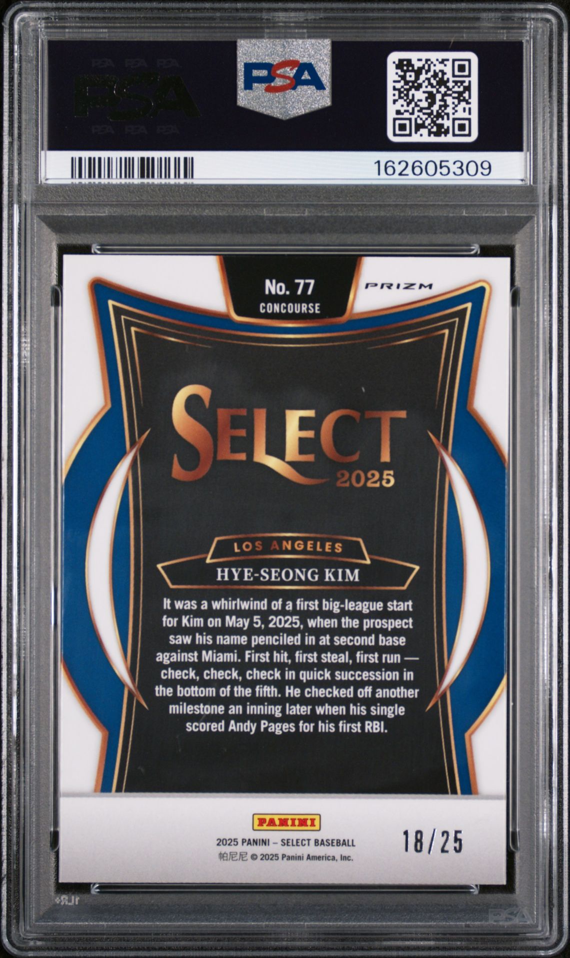 2025 Panini Select Hye-Seong Kim #77 (Tie-Dye Prizm) Gem Mt 10 back