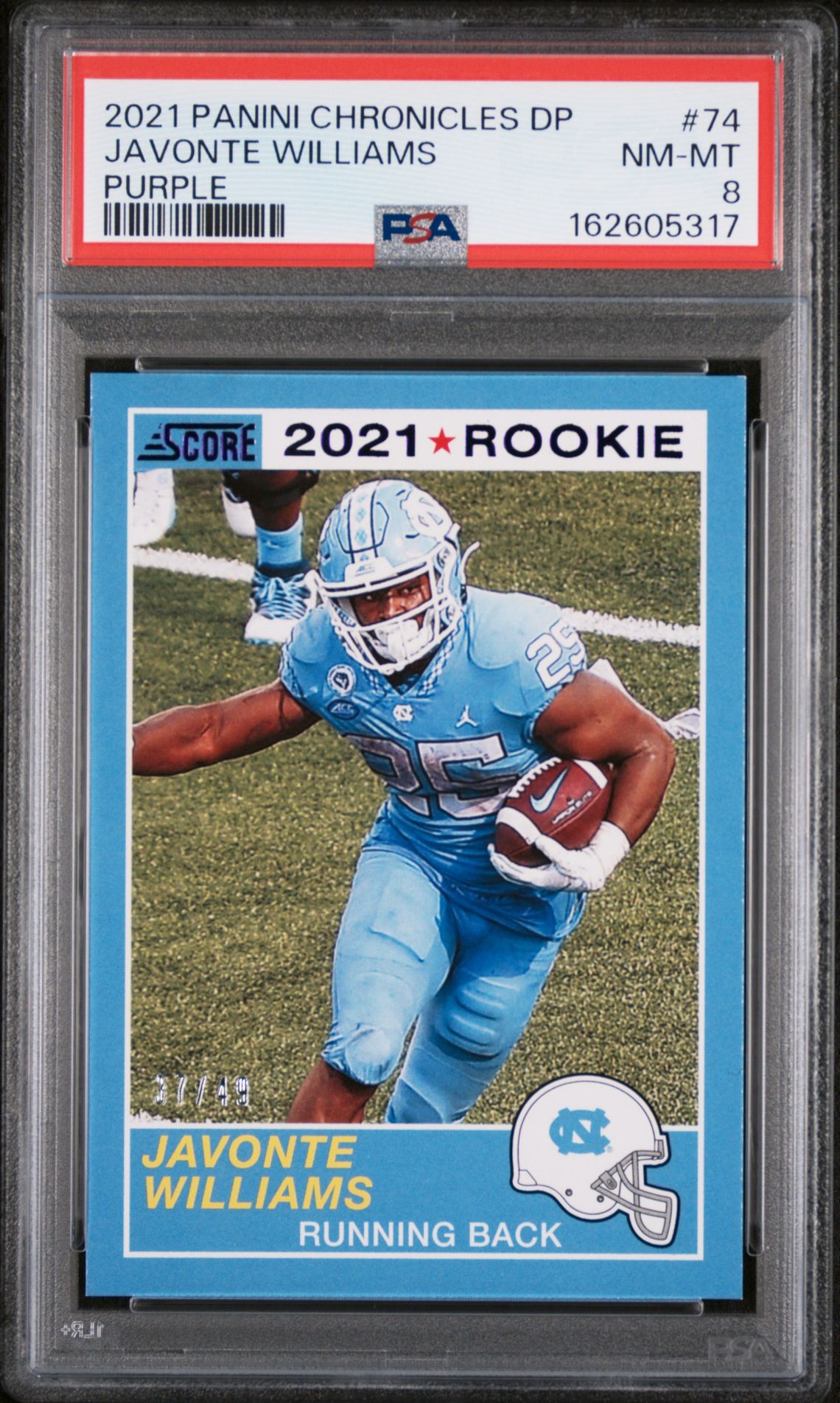 2021 Panini Chronicles Draft Picks Javonte Williams #74 (Purple) Nm-Mt 8 front
