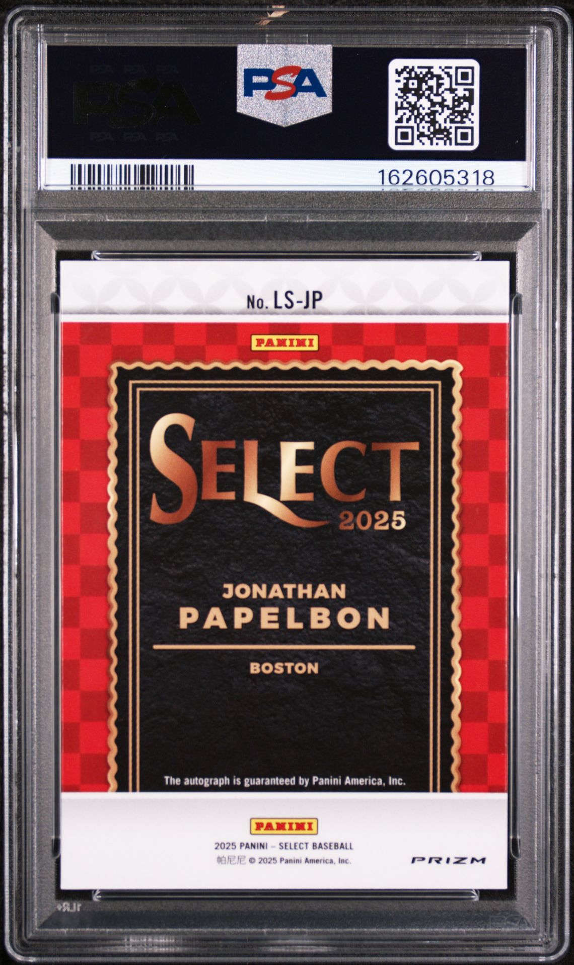 2025 Panini Select Legendary Signatures Jonathan Papelbon #Ls-Jp Gem Mt 10 back view - PSA certificate #162605318