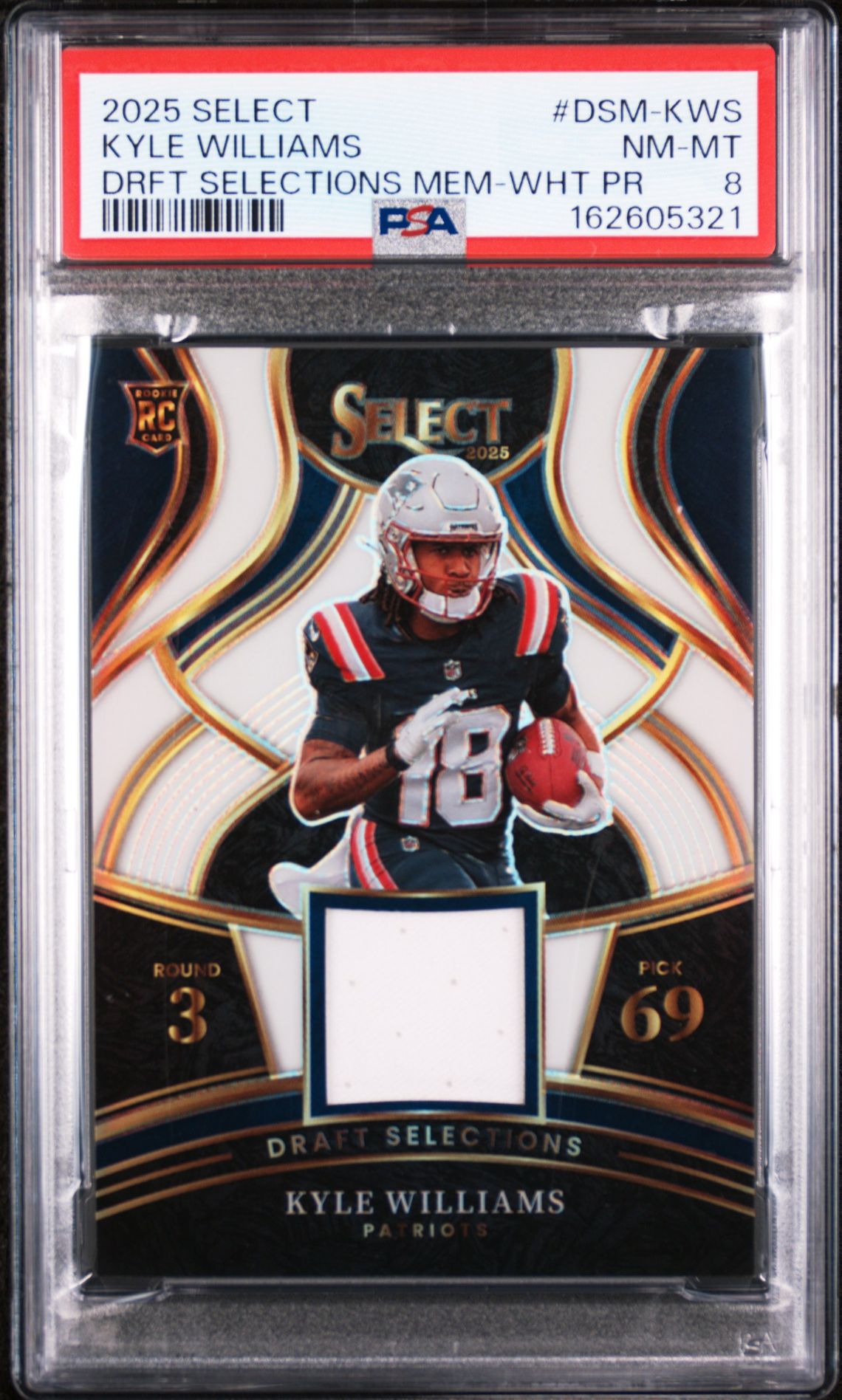 2025 Panini Select Draft Selections Memorabilia Kyle Williams #Dsm-Kws (Drft Selections Mem-Wht Pr) Nm-Mt 8 front