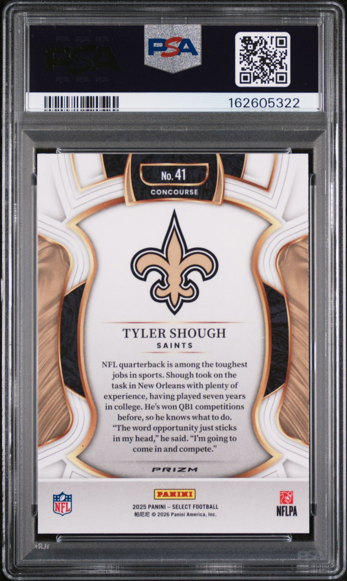2025 Panini Select Tyler Shough #41 (Silver Prizm) Mint 9 back