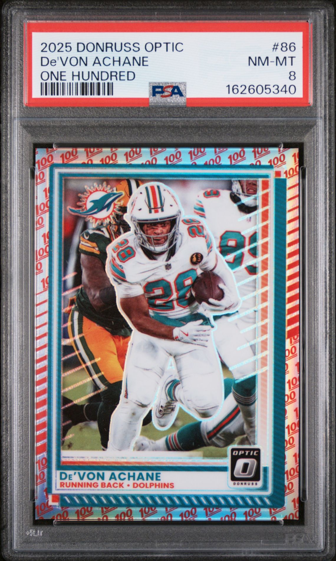 2025 Panini Donruss Optic De'von Achane #86 (One Hundred) Nm-Mt 8 front