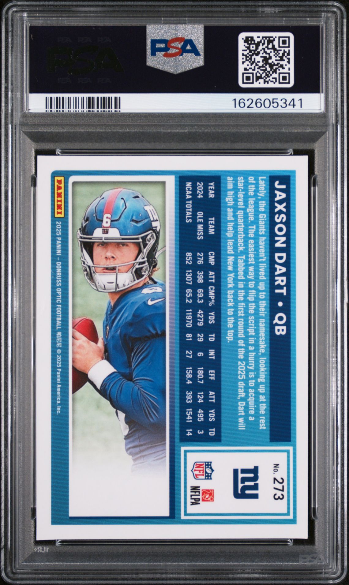 2025 Panini Donruss Optic Jaxson Dart #273 (Holo) Mint 9 back